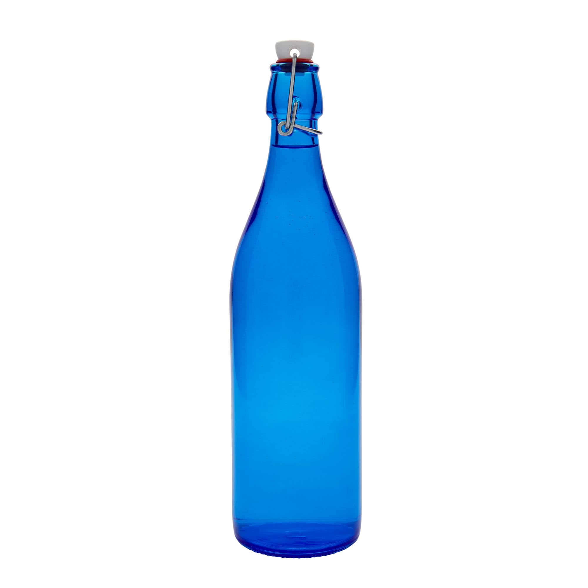 1 000 ml sklenená fľaša 'Giara', modrá, hrdlo: záklopka s pántom