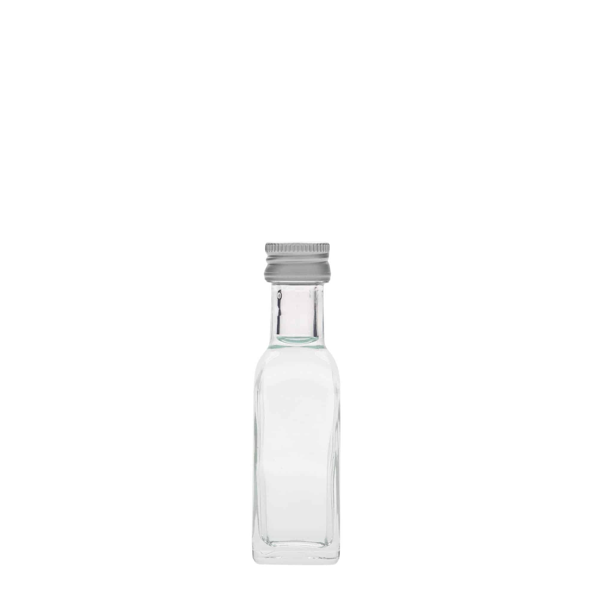 20 ml sklená fľaša „Marasca“, štvorcová, hrdlo: PP 18