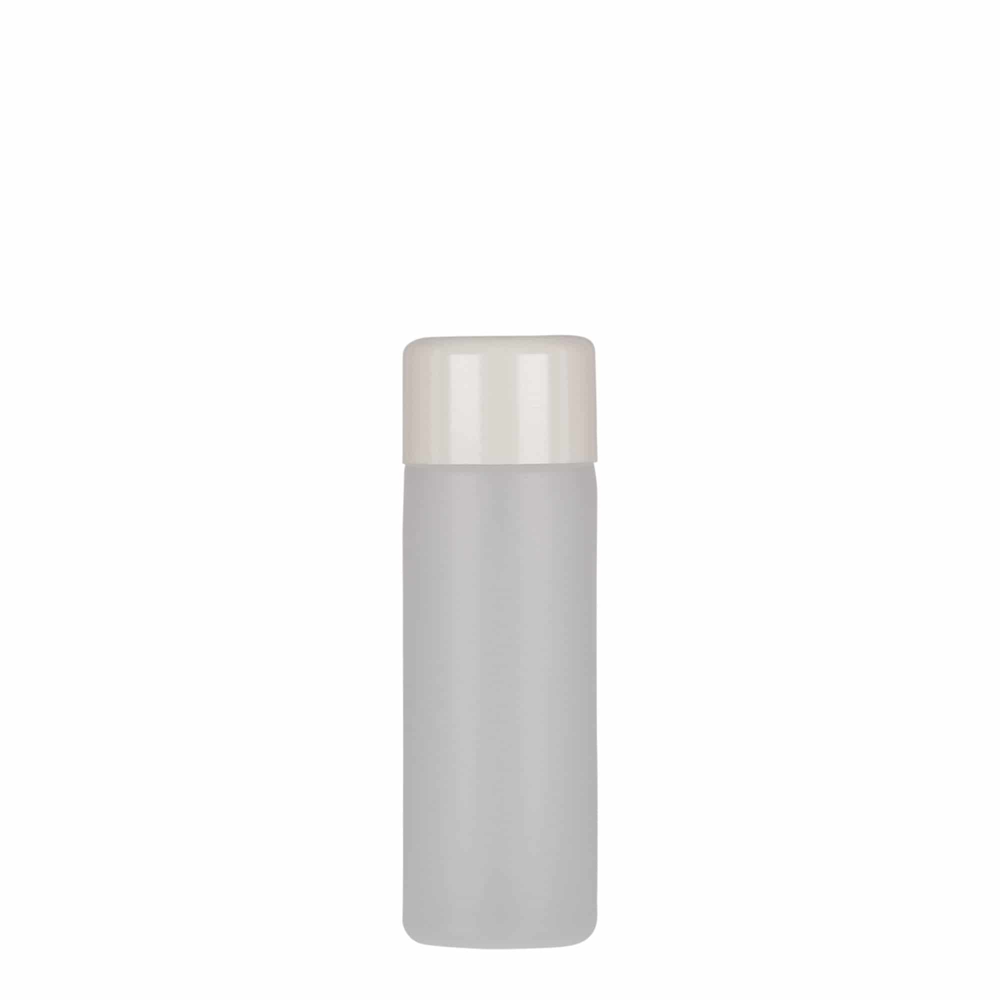 50 ml okrúhla fľaša, PE plast, prírodná farba, hrdlo: skrutkovací uzáver