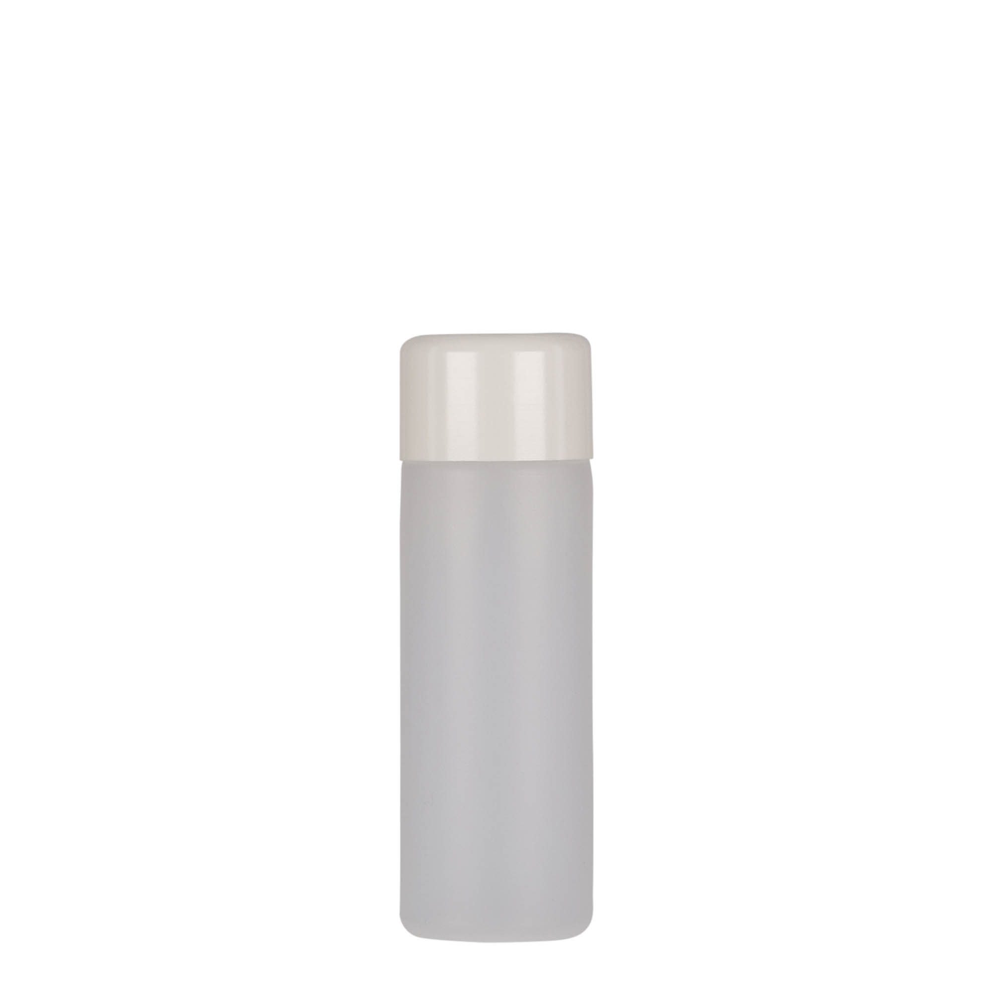 50 ml guľatá fľaša, PE-plast, prírodná, hrdlo: skrutkovací uzáver