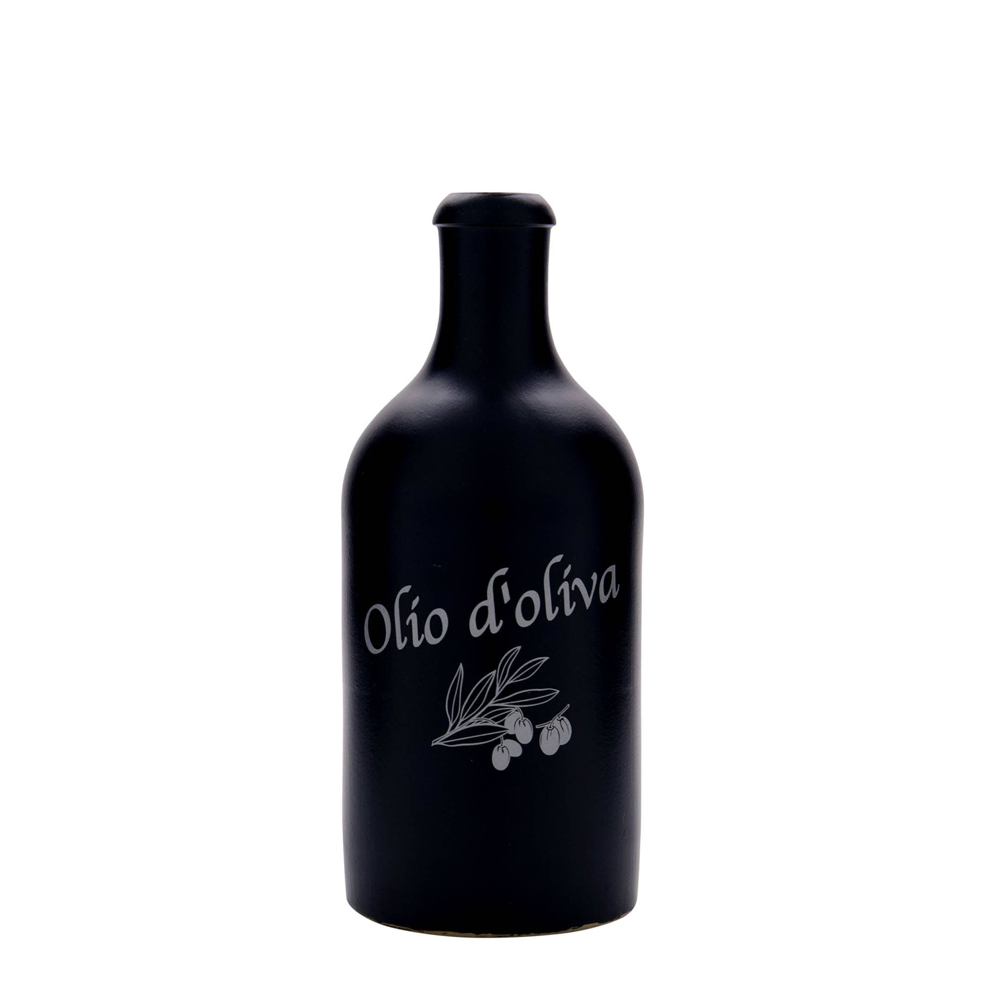 500 ml hlinený džbán, motív: Olio d'Oliva, kamenina, čierny, hrdlo: korok