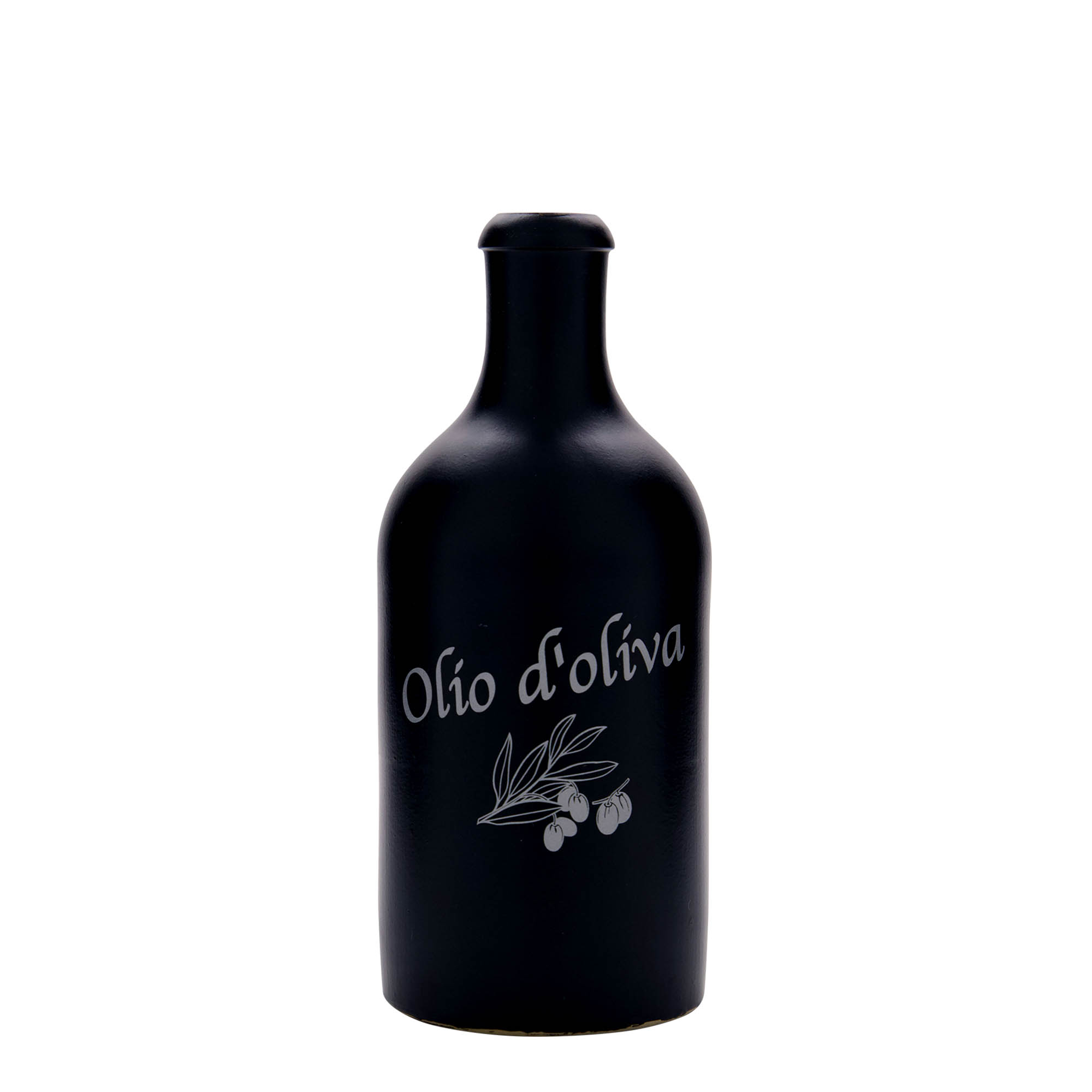 500 ml hlinený džbán, motív: Olio d'Oliva, kamenina, čierny, hrdlo: korok 500 ml hlinený džbán, motív: Olio d'Oliva, kamenina, čierny, hrdlo: korok