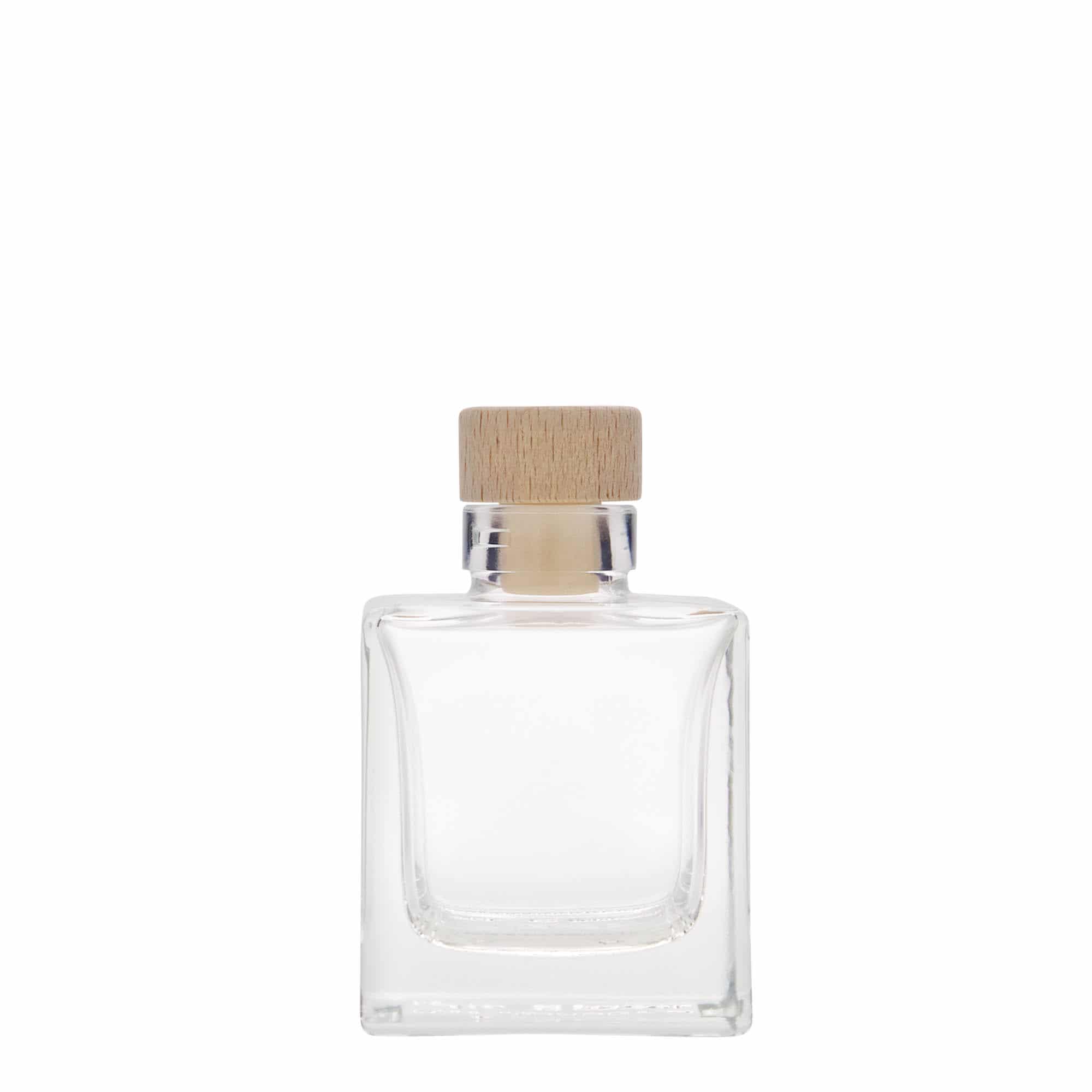 100 ml sklená fľaša „Cube“, štvorcová, hrdlo: korok