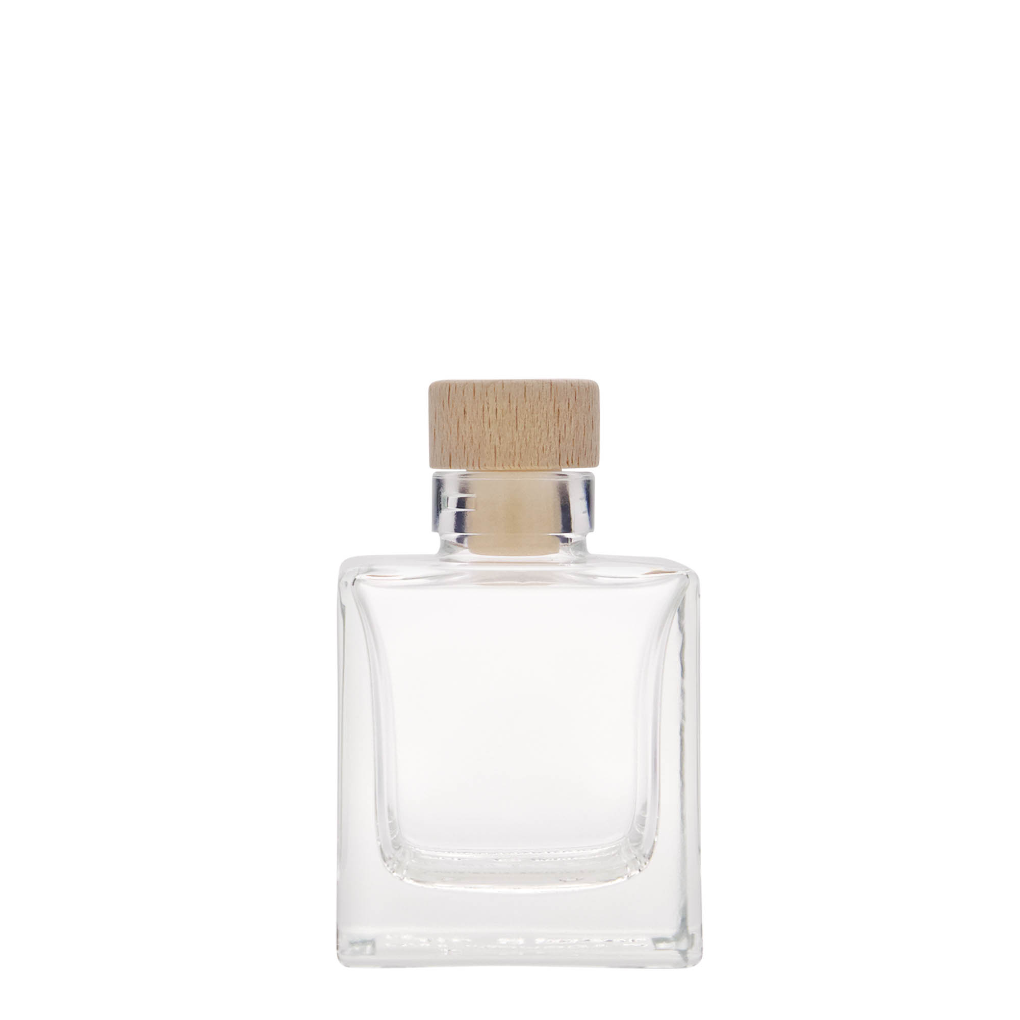 100 ml sklenená fľaša 'Cube', štvorcová, hrdlo: korkové