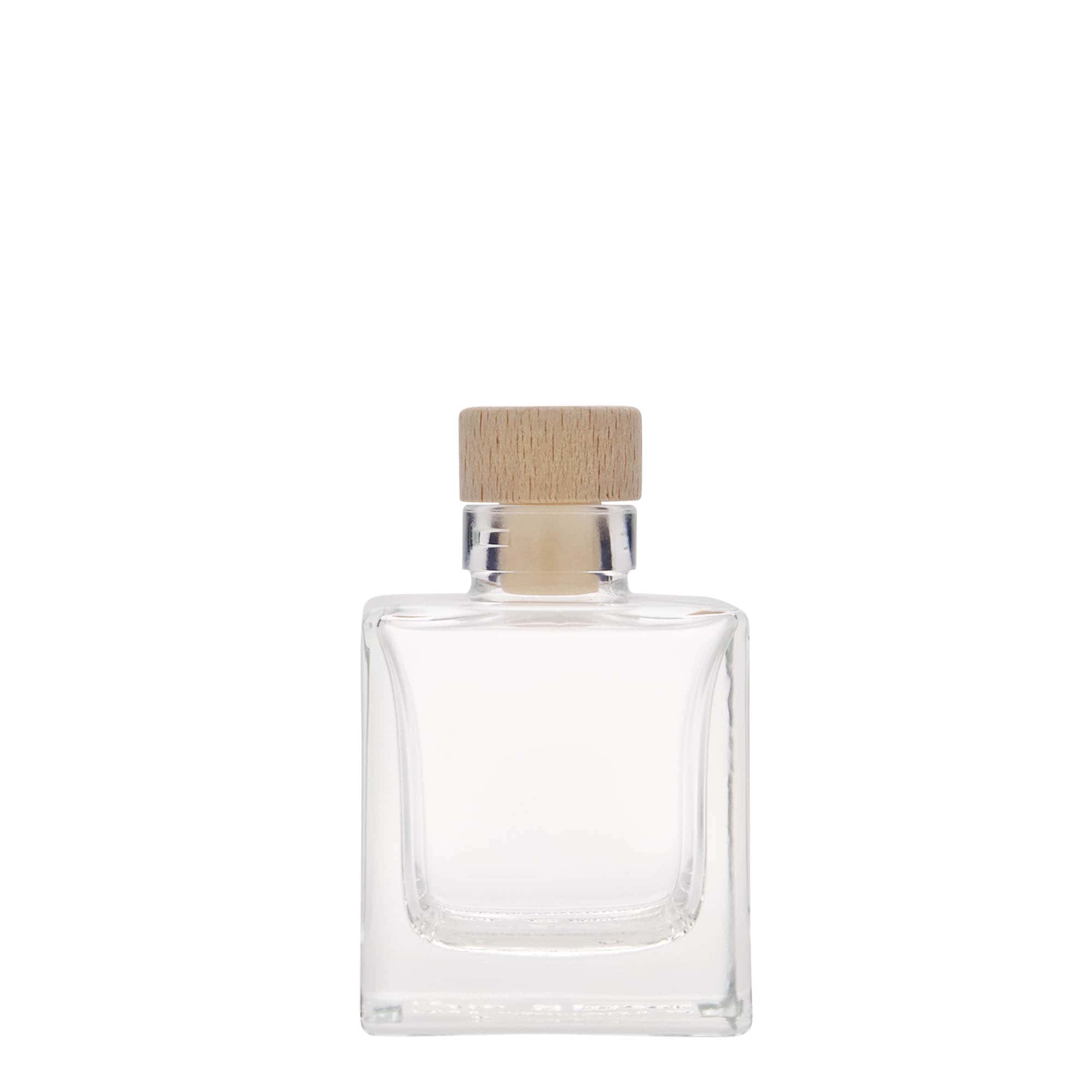 100 ml sklenená fľaša 'Cube', štvorcová, hrdlo: korkové