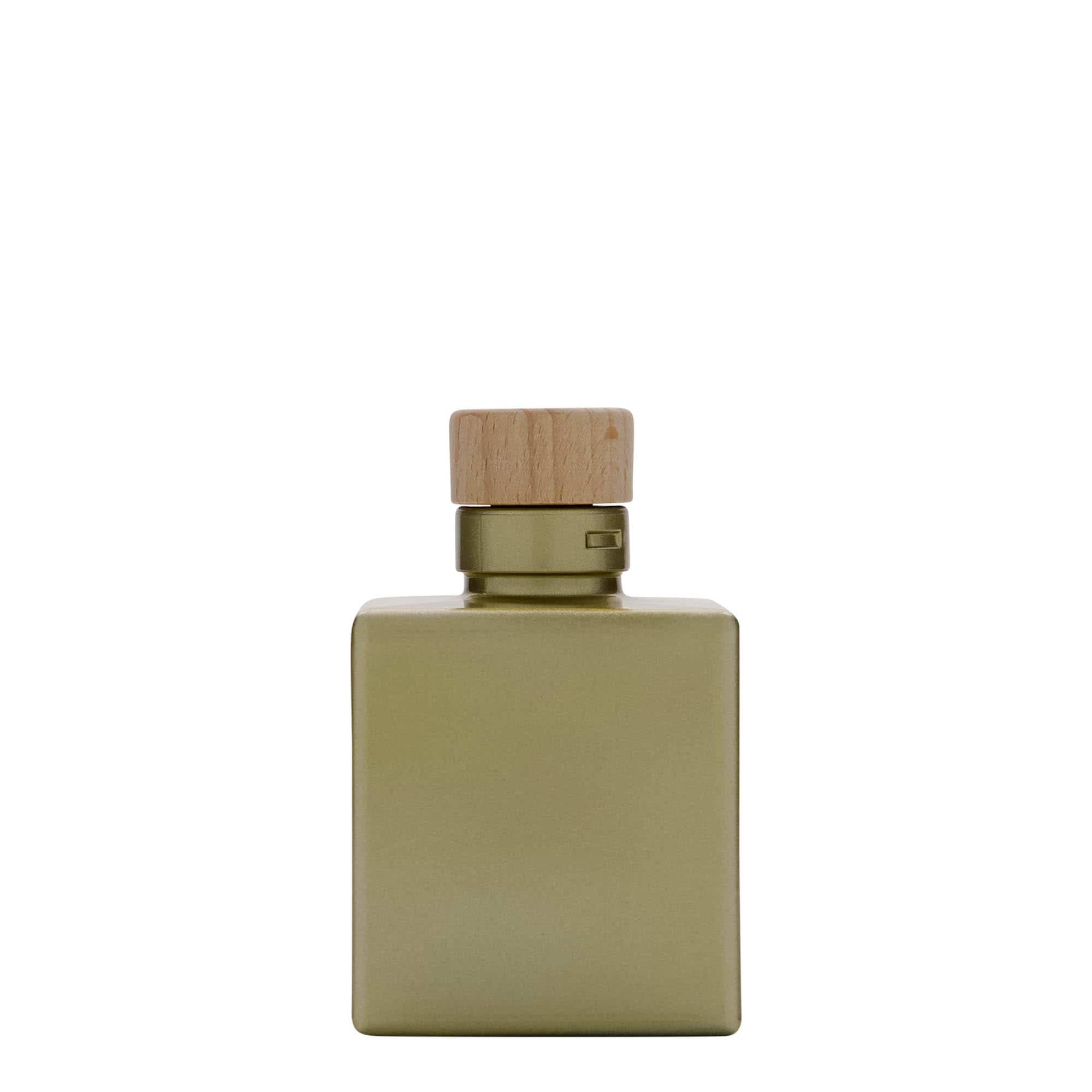 100 ml sklená fľaša „Cube“, štvorcová, zlatá farba, hrdlo: korok