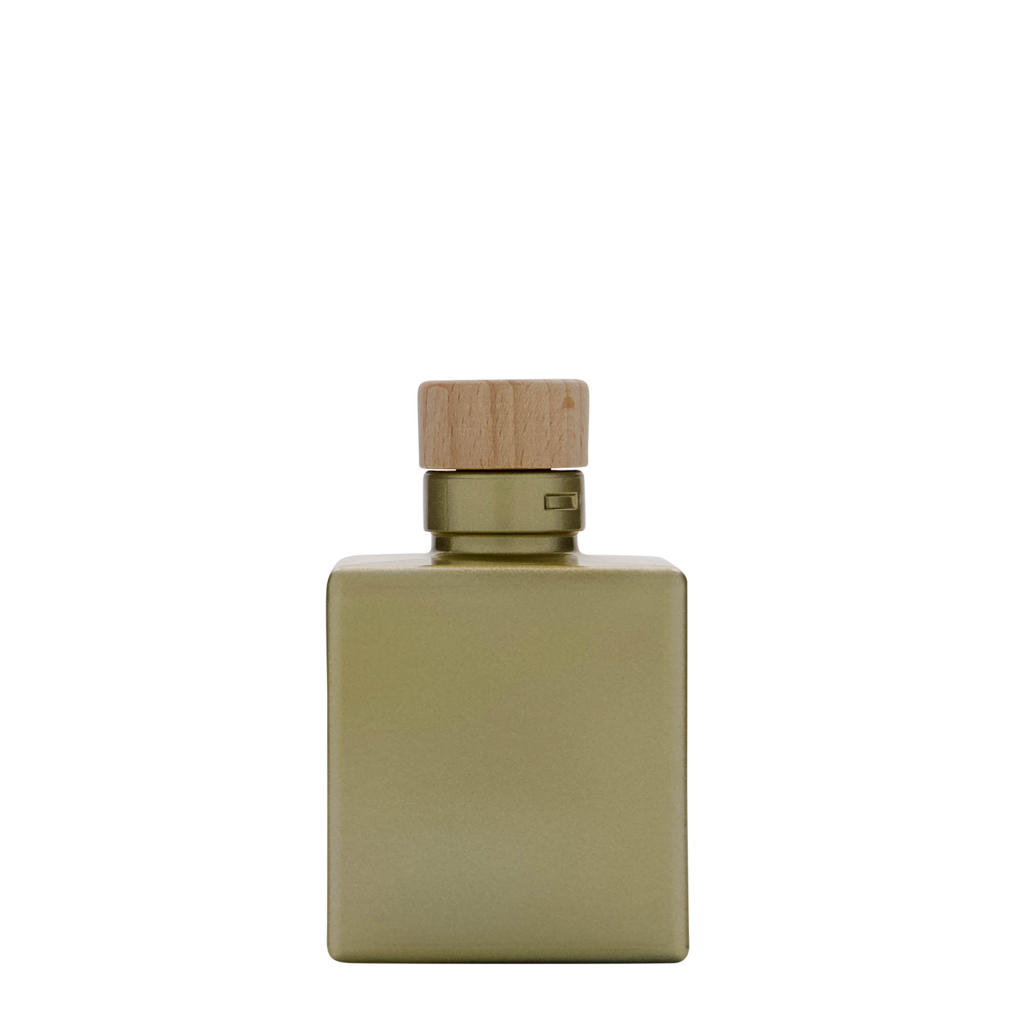 100 ml sklenená fľaša 'Cube', štvorcová, zlatá, hrdlo: korkové