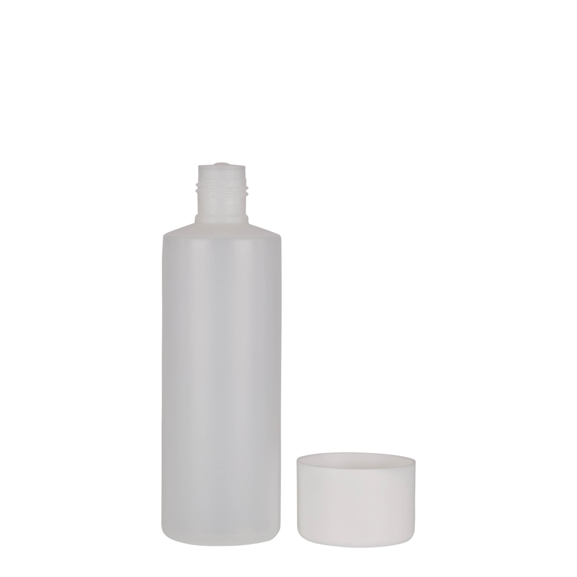 200 ml okrúhla fľaša, PE-plast, prírodná, hrdlo: závitové uzáver
