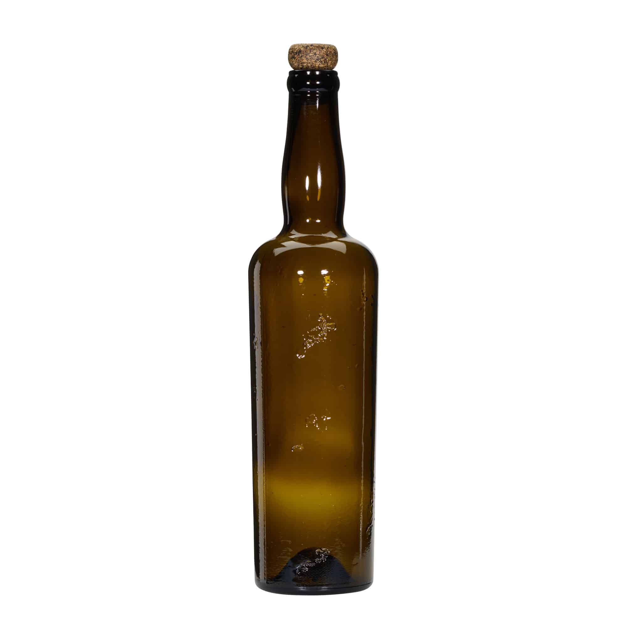 750 ml divoko vyrobená sklenená fľaša 'Siroco', hnedá, hrdlo: korok
