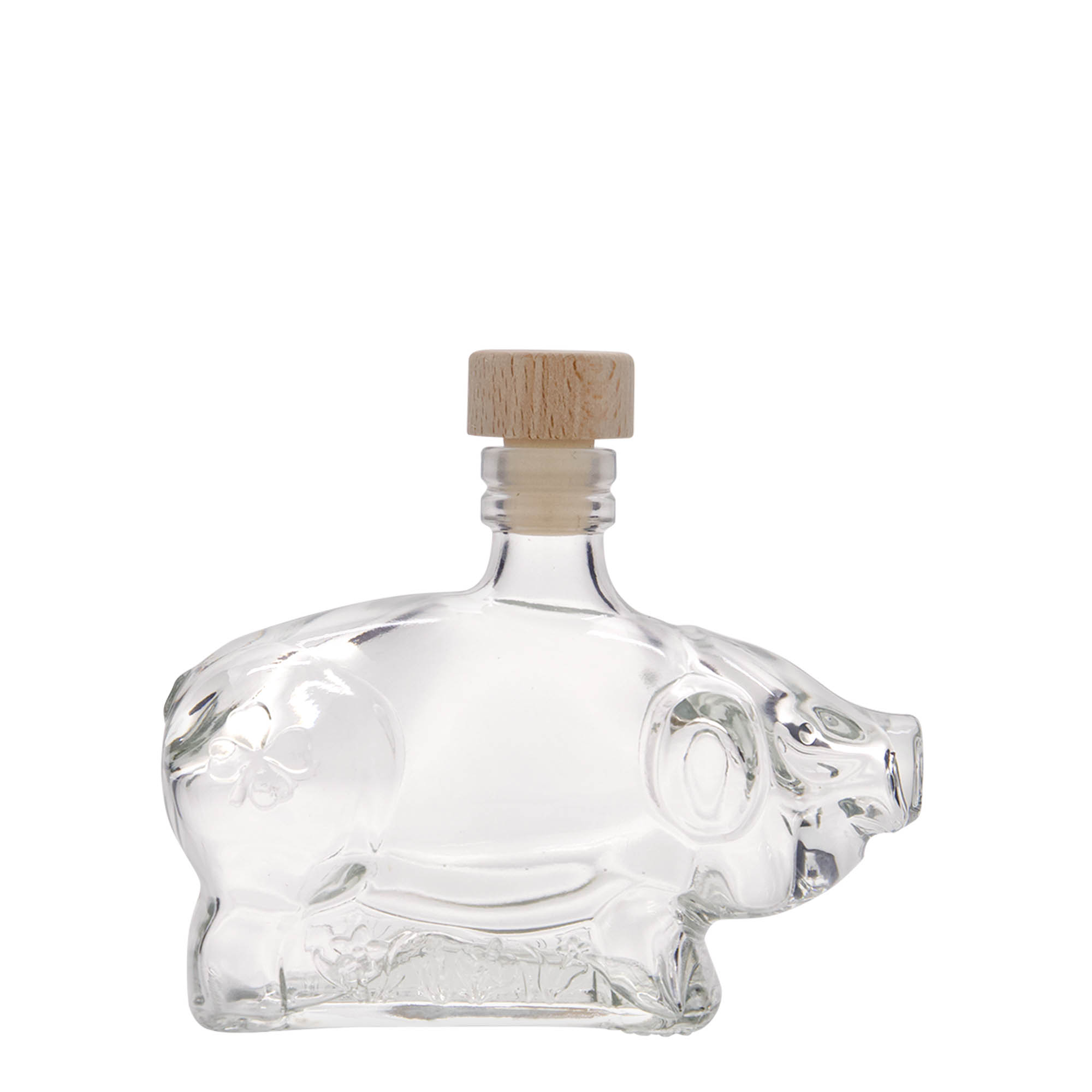 200 ml sklenená fľaša „Šťastné prasiatko“, hrdlo: korok