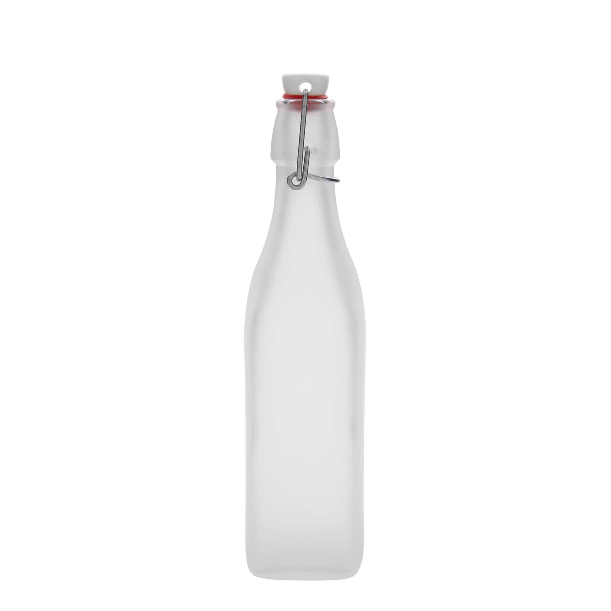 500 ml sklená fľaša „Swing, štvorcová, biela farba, hrdlo: strmeňový uzáver 500 ml sklená fľaša „Swing, štvorcová, biela farba, hrdlo: strmeňový uzáver