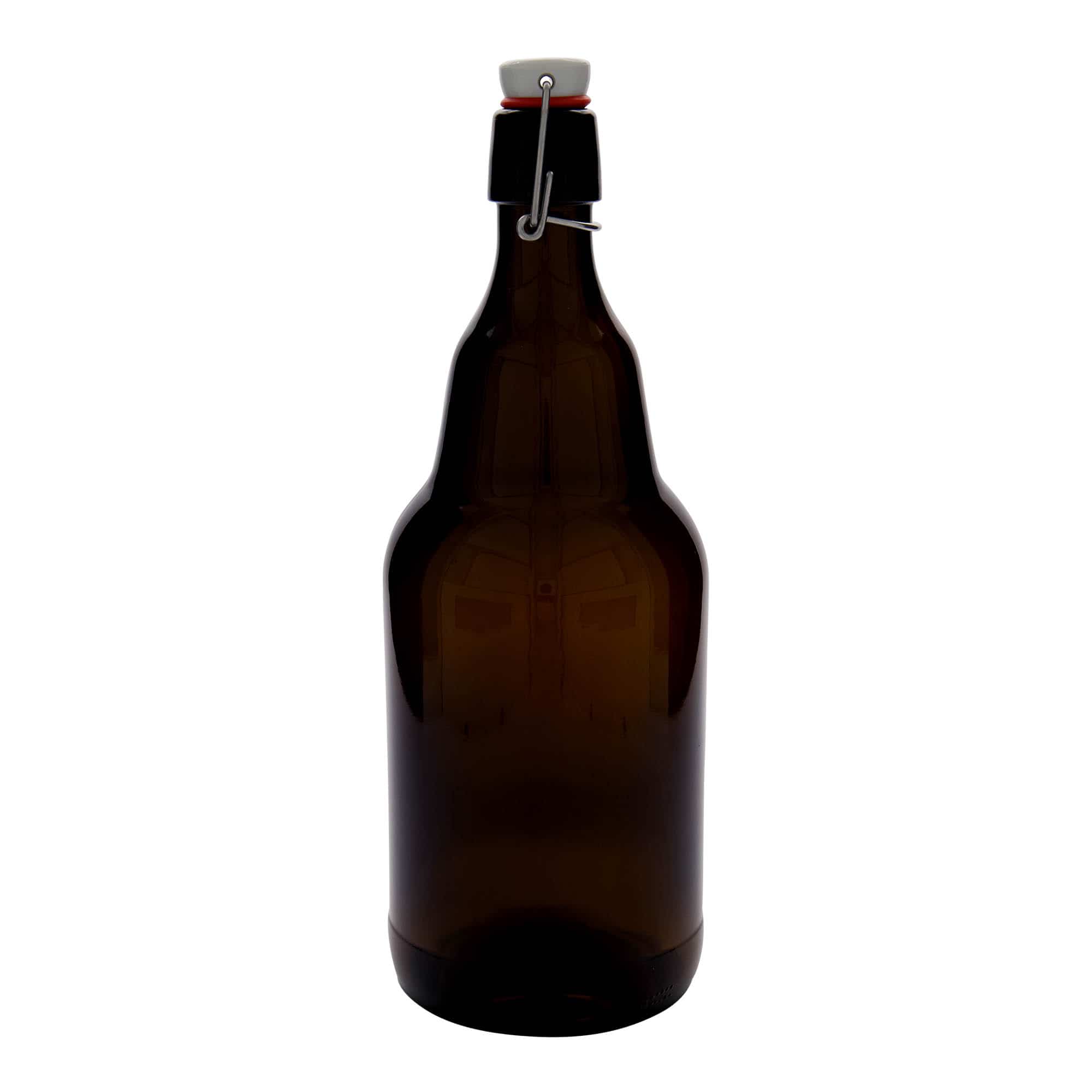 2 000 ml fľaša na pivo, sklená, hnedá farba, hrdlo: strmeňový uzáver