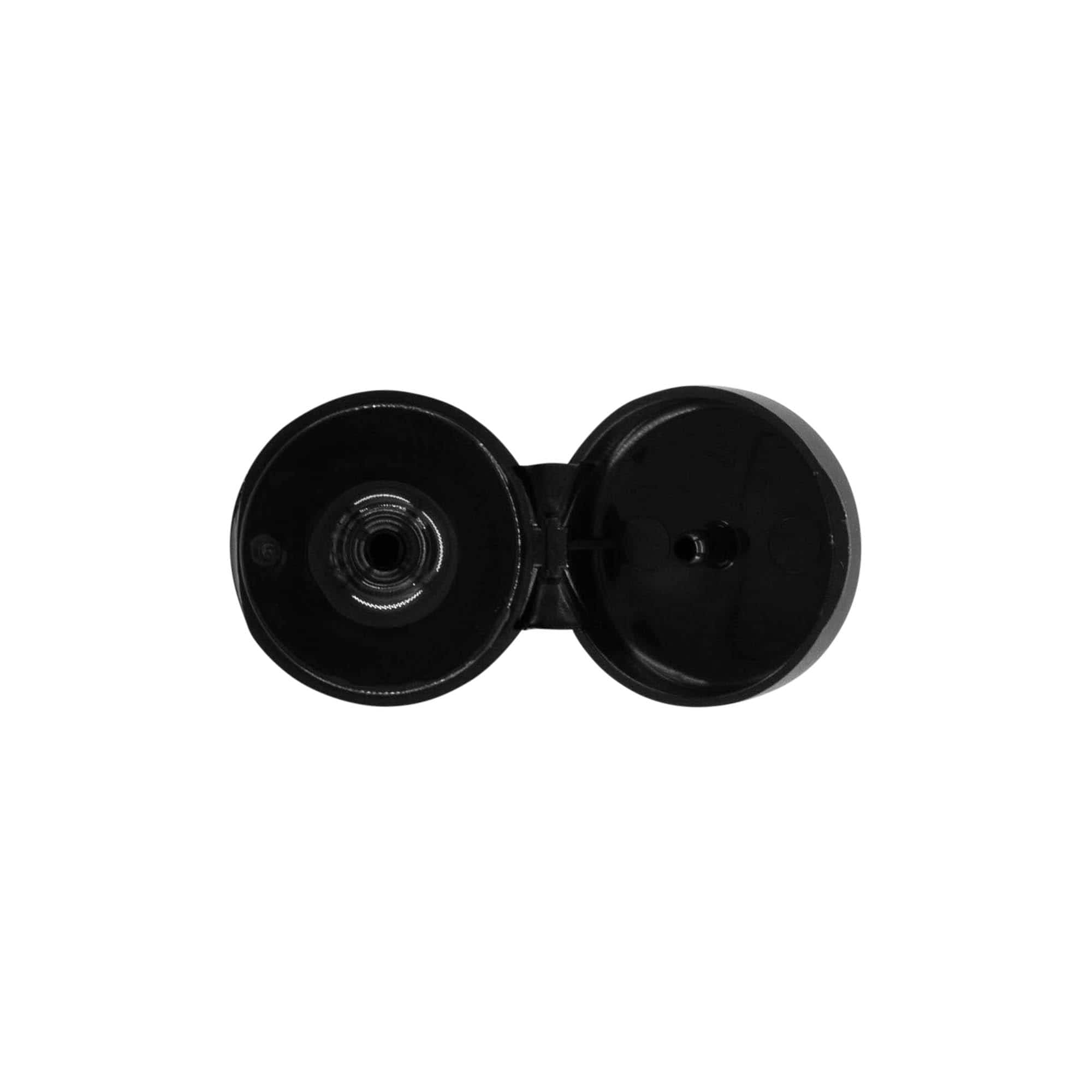 Skrutkovacie viečko s kĺbovým pántom, PP-plast, čierne, pre hrdlo: 20/410