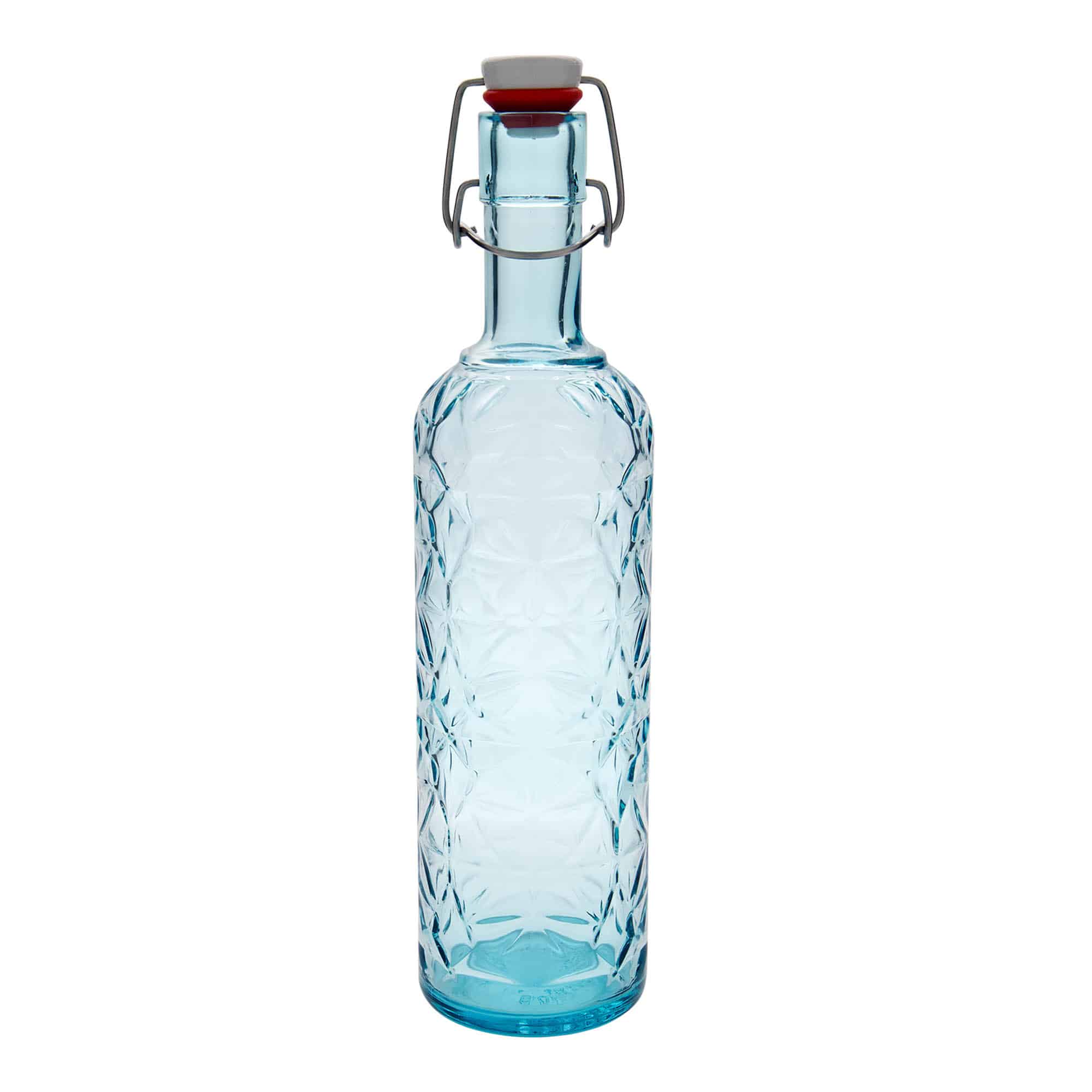 1 000 ml sklená fľaša „Oriente“, azúrová farba, hrdlo: strmeňový uzáver