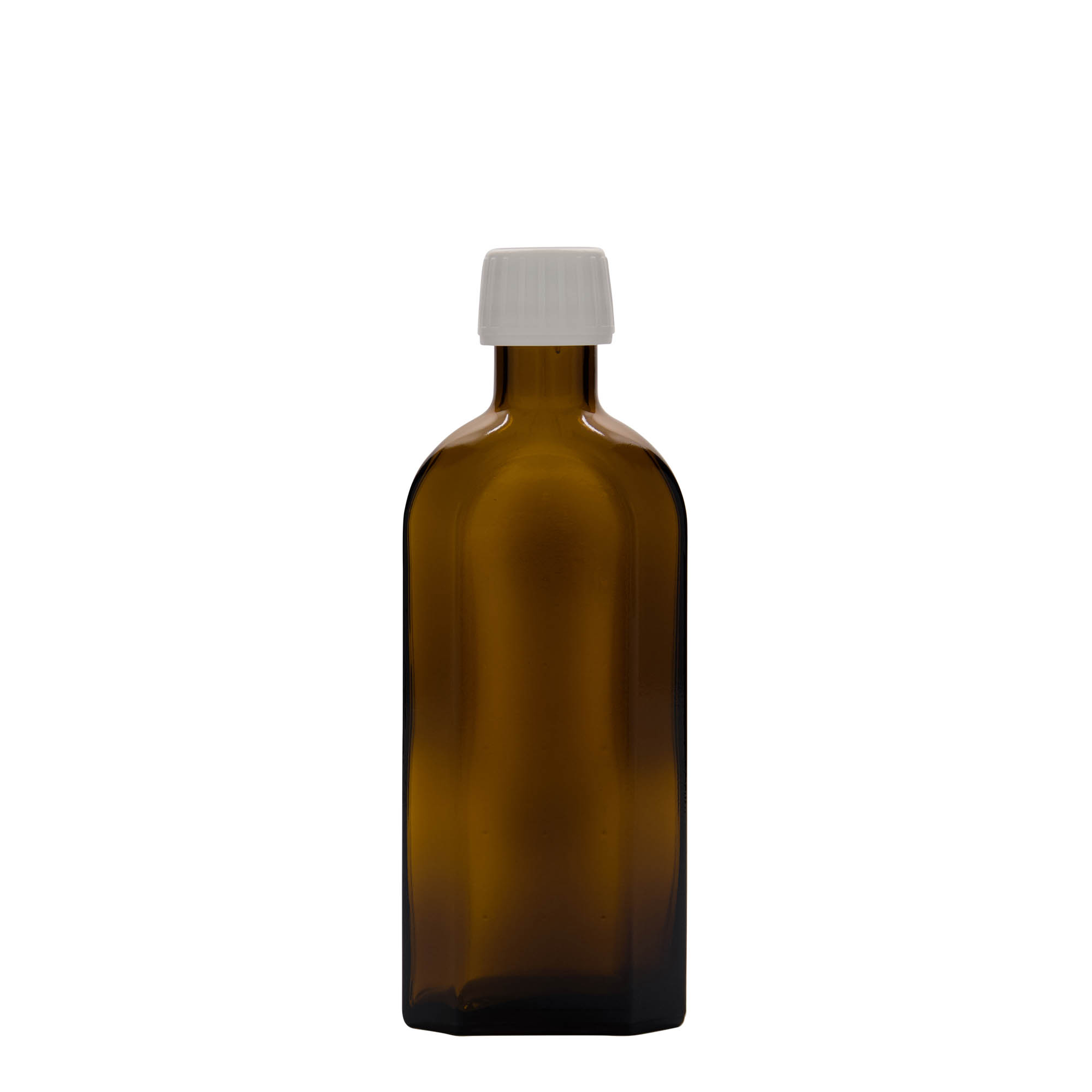 250 ml lekárska fľaša Meplat, oválna, sklo, hnedá, hrdlo: PP 28