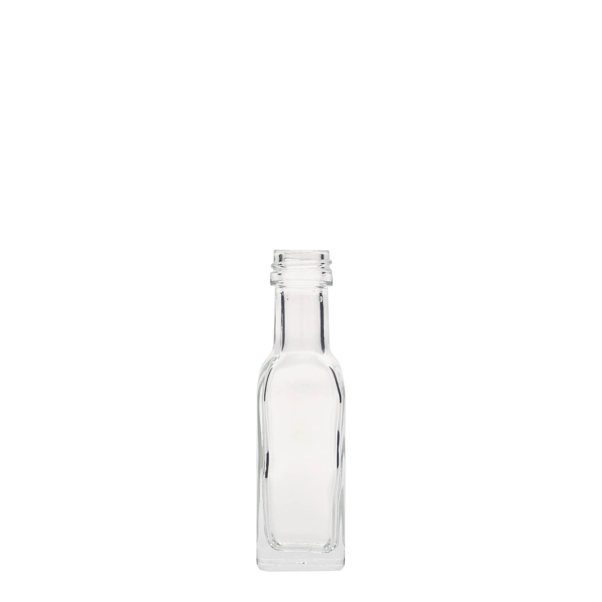 20 ml sklenená fľaša 'Marasca', štvorcová, hrdlo: PP 18 20 ml sklenená fľaša 'Marasca', štvorcová, hrdlo: PP 18