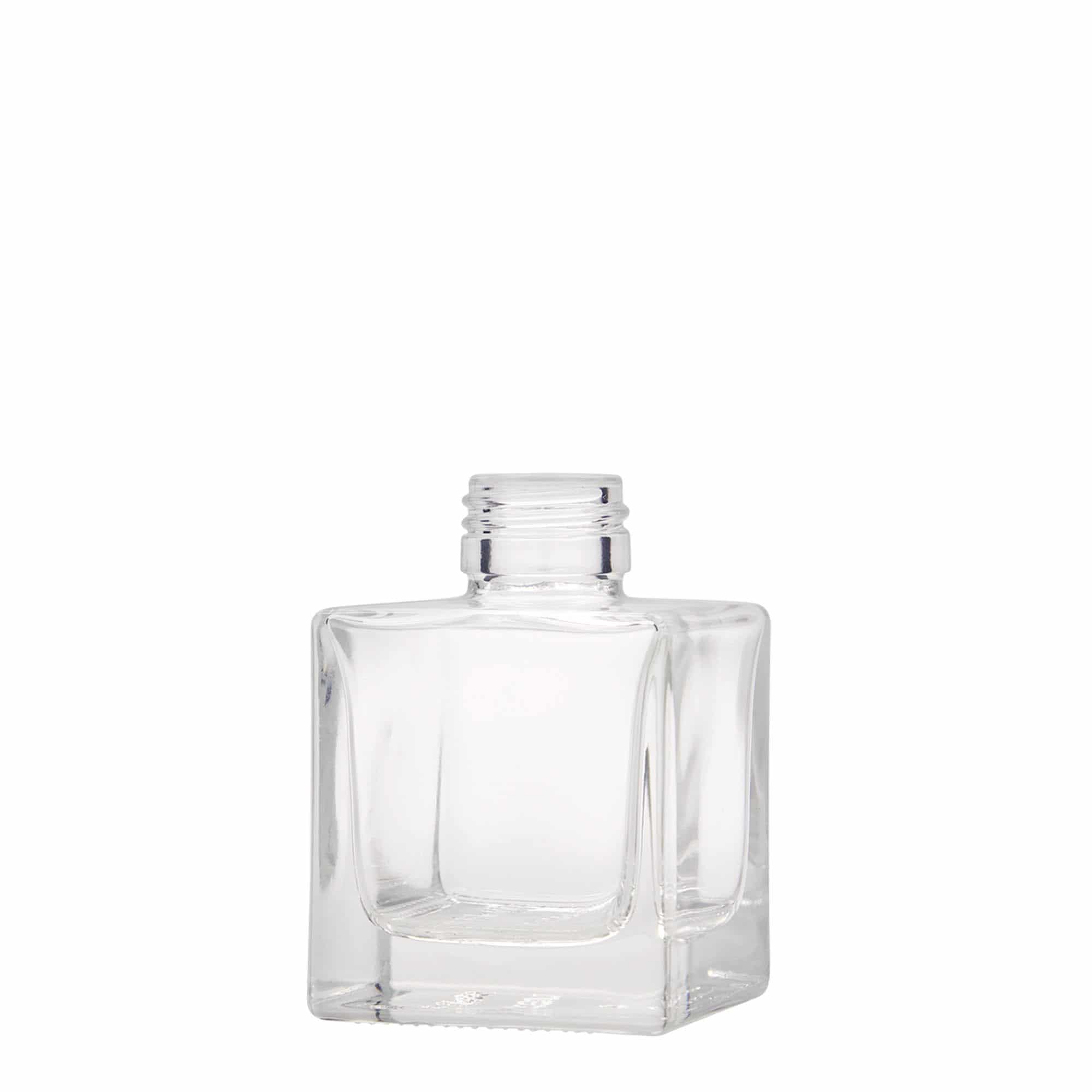 100 ml sklená fľaša „Cube“, štvorcová, hrdlo: PP 28