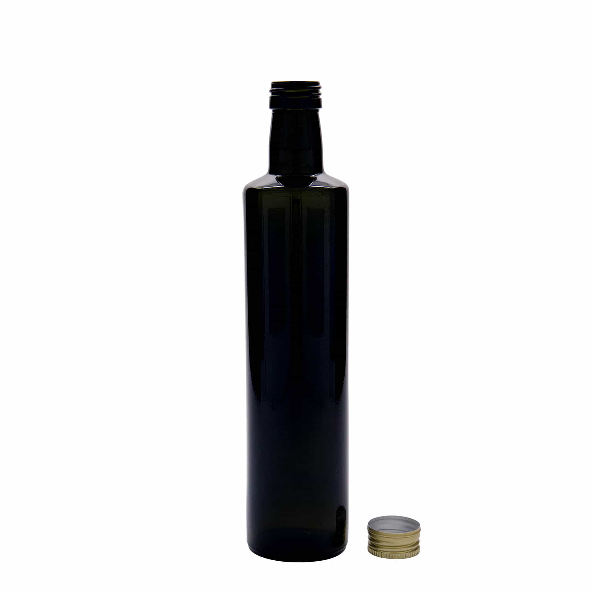 500 ml sklená fľaša „Dorica“, antická zelená farba, hrdlo: PP 31,5