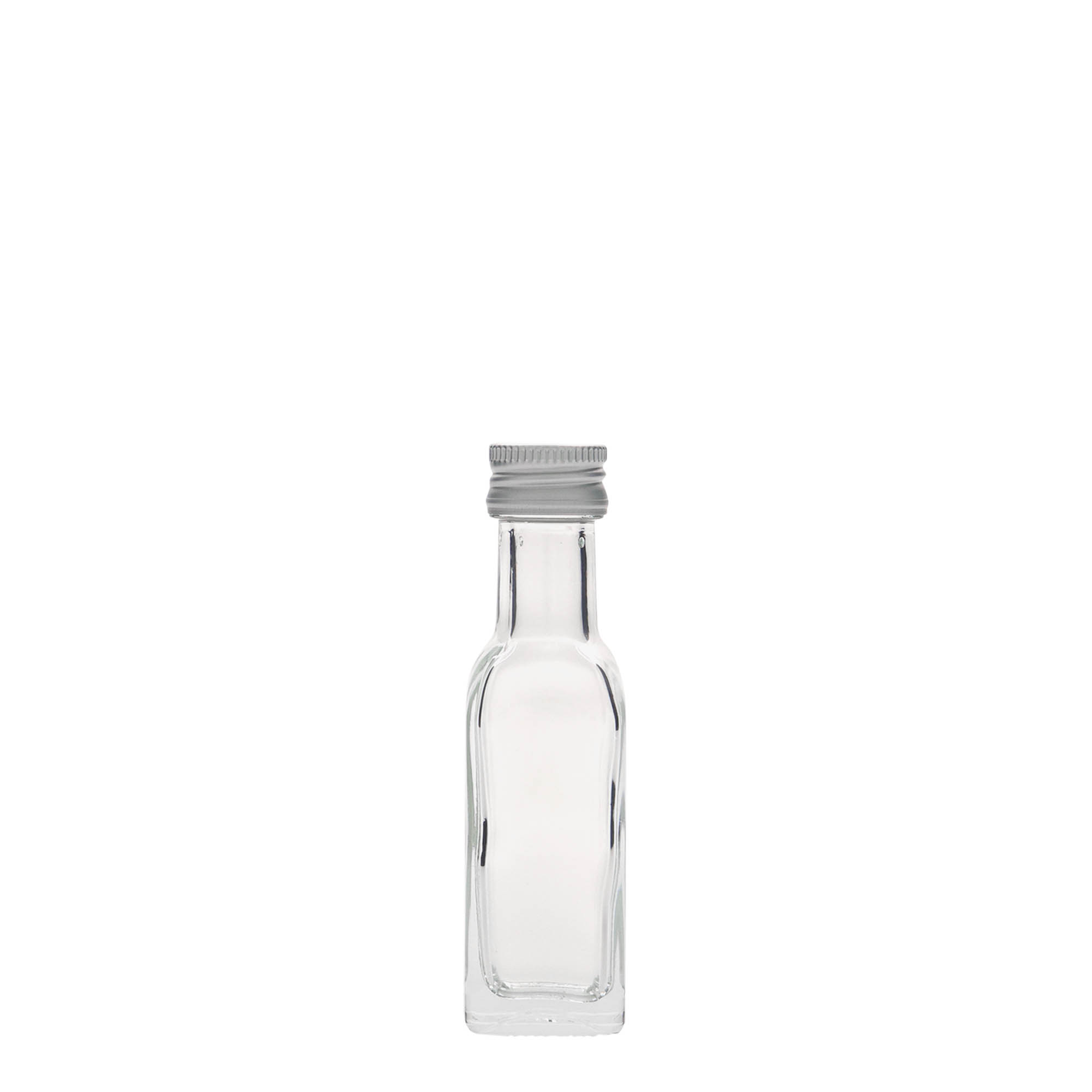 20 ml sklenená fľaša 'Marasca', štvorcová, hrdlo: PP 18