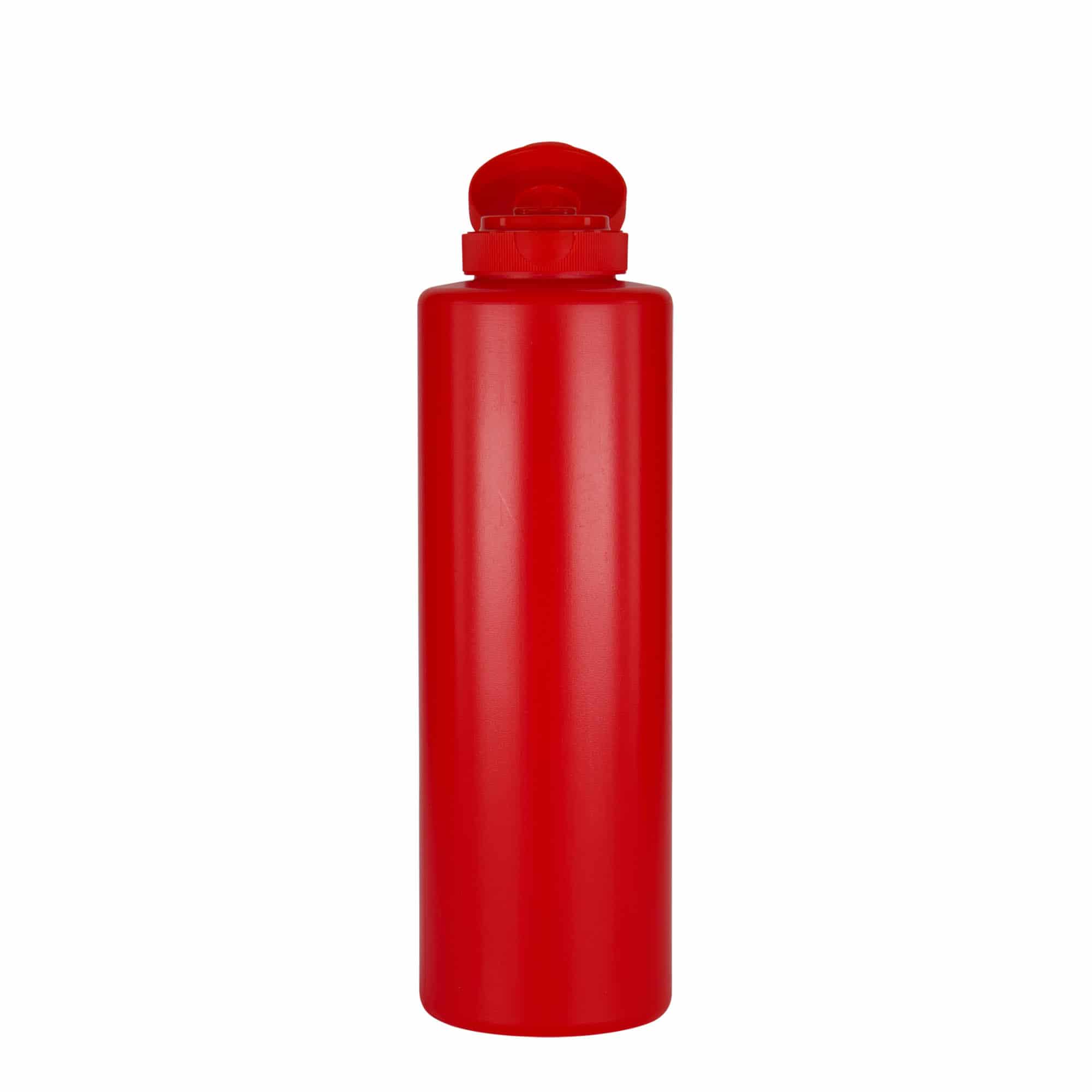 500 ml fľaša na omáčku, LDPE plast, červená farba, hrdlo: GPI 38/400