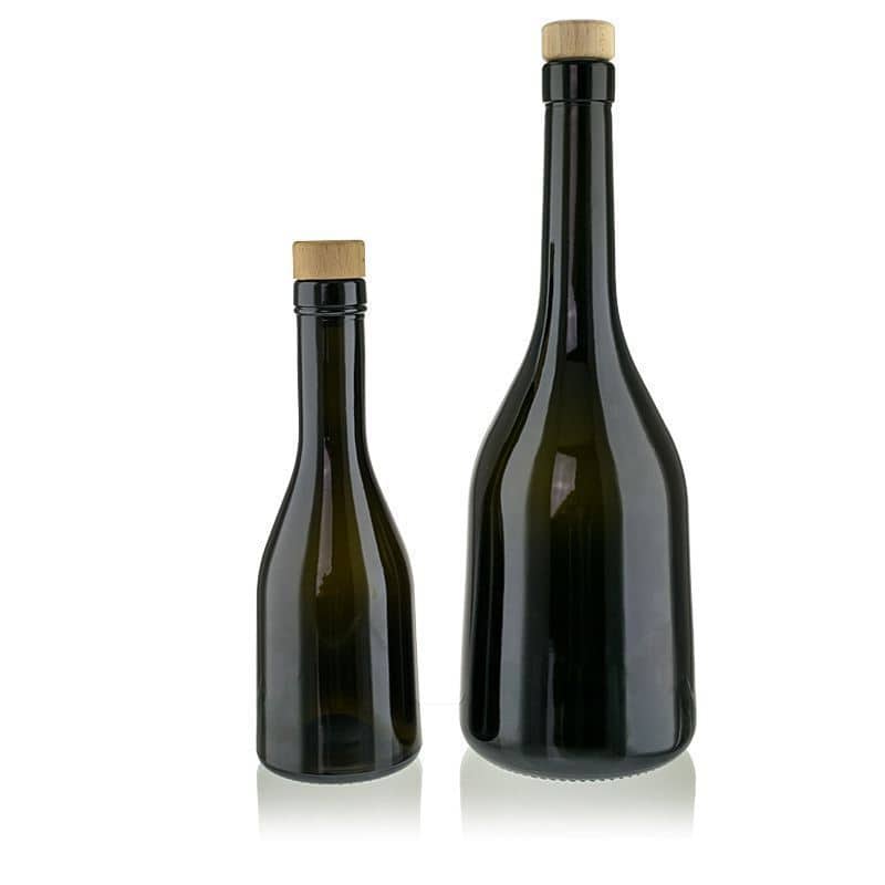 750 ml sklená fľaša „Rustica“, antická zelená farba, hrdlo: korok