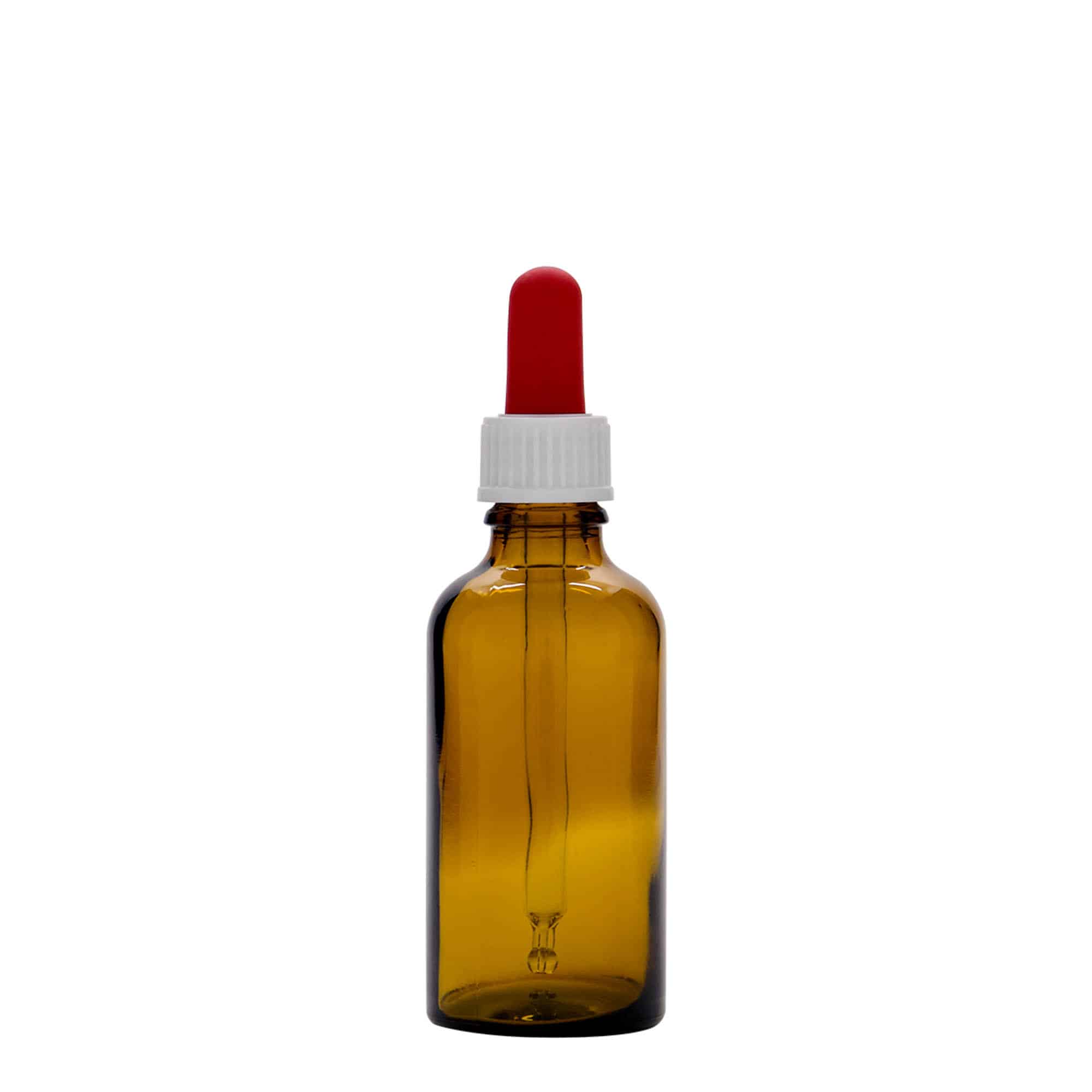 50 ml liekovka s pipetou, sklená, hnedá – červená farba, hrdlo: DIN 18