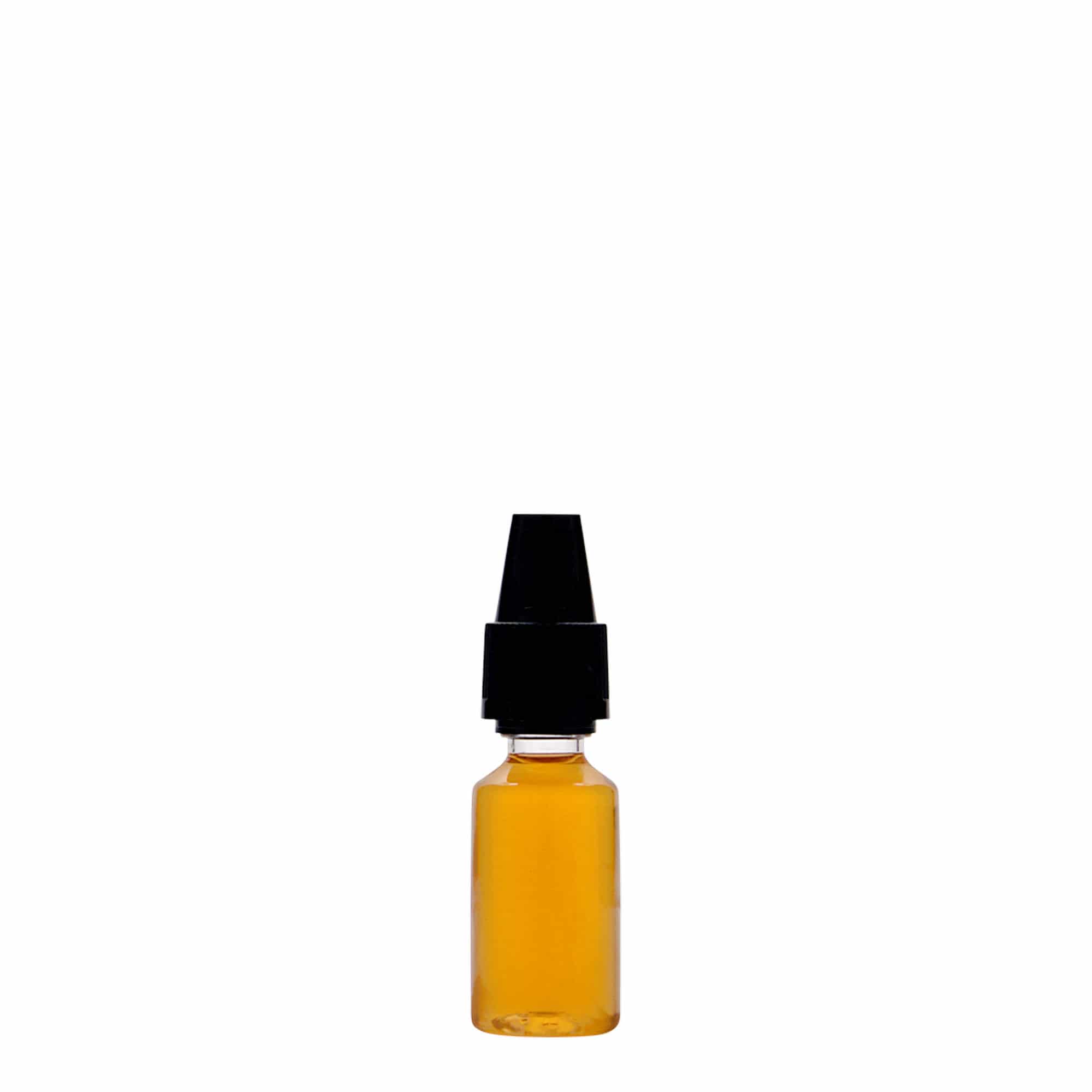 10 ml PET fľaša „E-Liquid“ s poistkou kvality a proti deťom, plast, hrdlo: závitové uzáver