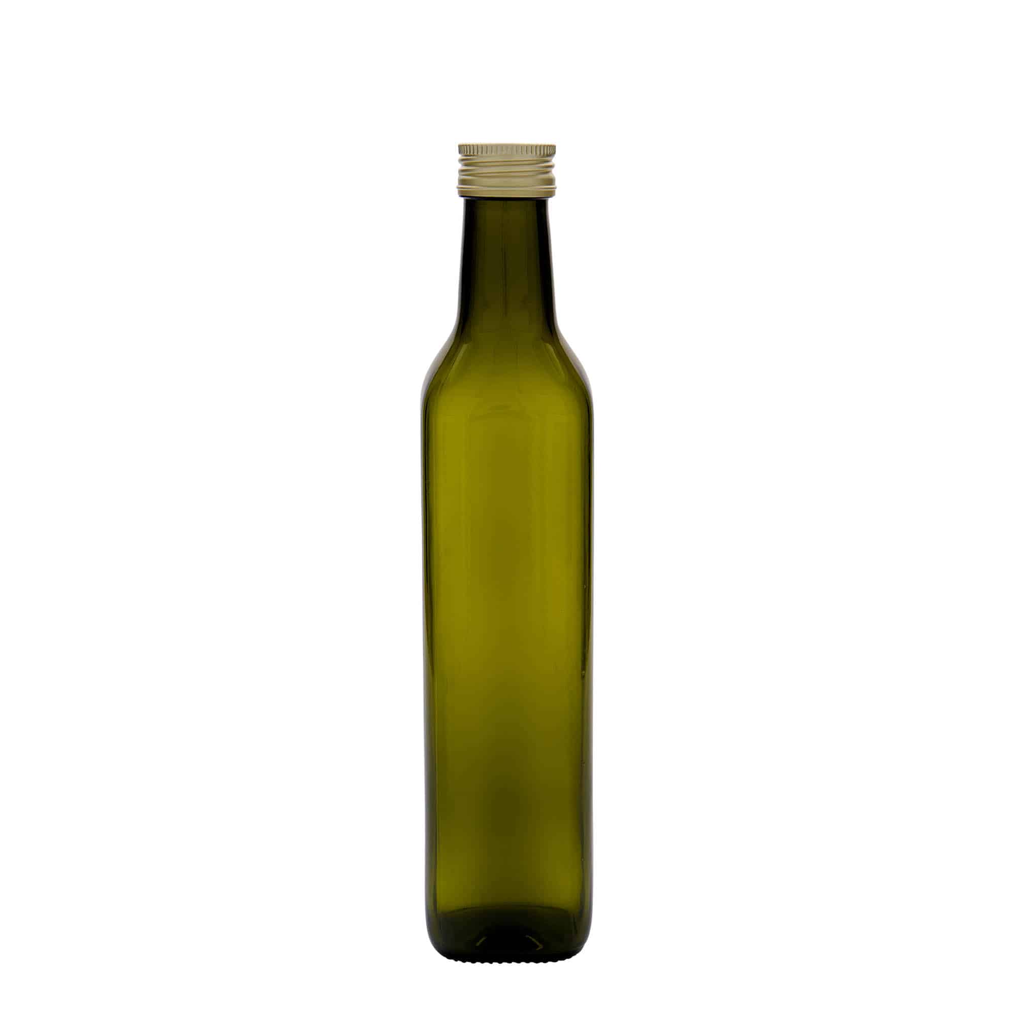 500 ml sklená fľaša „Marasca“, štvorcová, antická zelená farba, hrdlo: PP 31,5