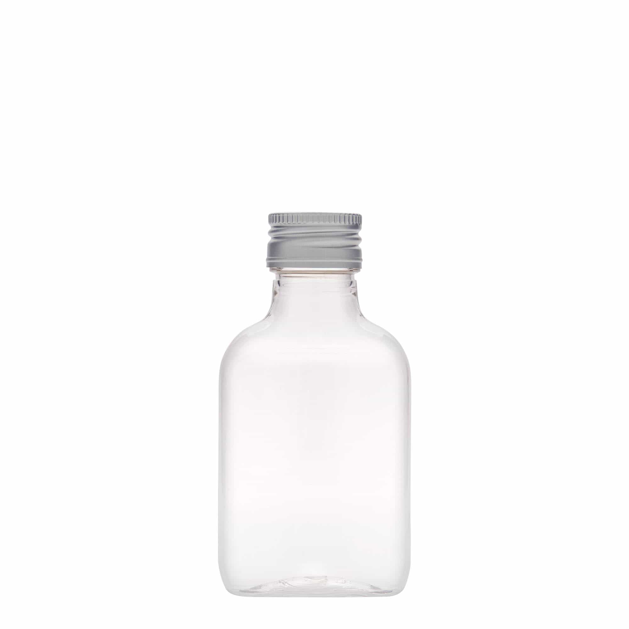 100 ml vrecková fľaša, oválna, PET-plast, hrdlo: PP 28 100 ml vrecková fľaša, oválna, PET-plast, hrdlo: PP 28