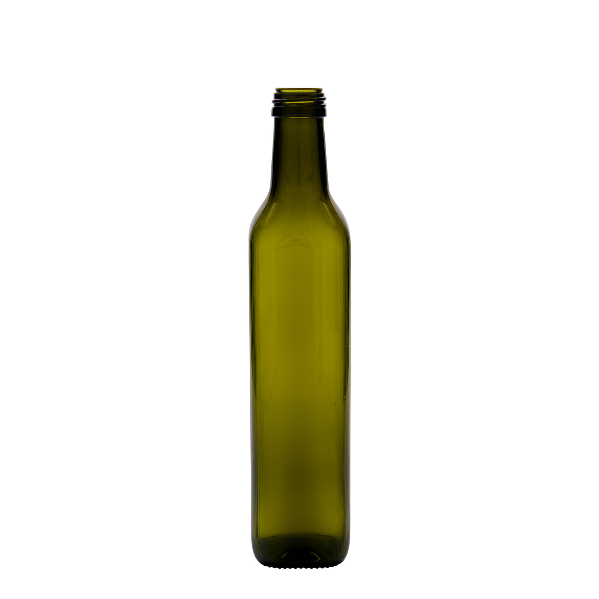 500 ml sklenená fľaša 'Marasca', štvorcová, antikzelená, hrdlo: PP 31,5