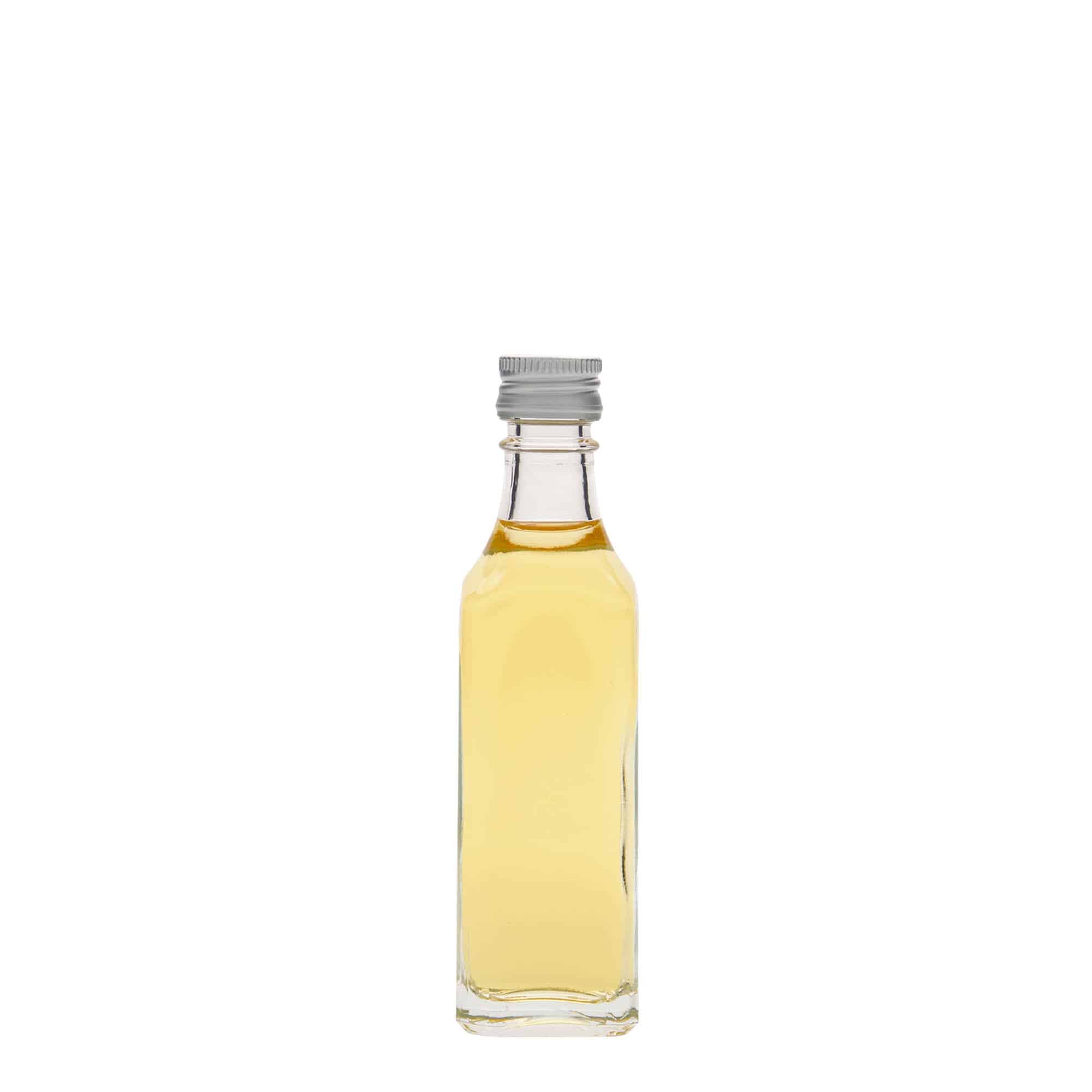 50 ml sklená fľaša „Siena“, štvorcová, hrdlo: PP 18