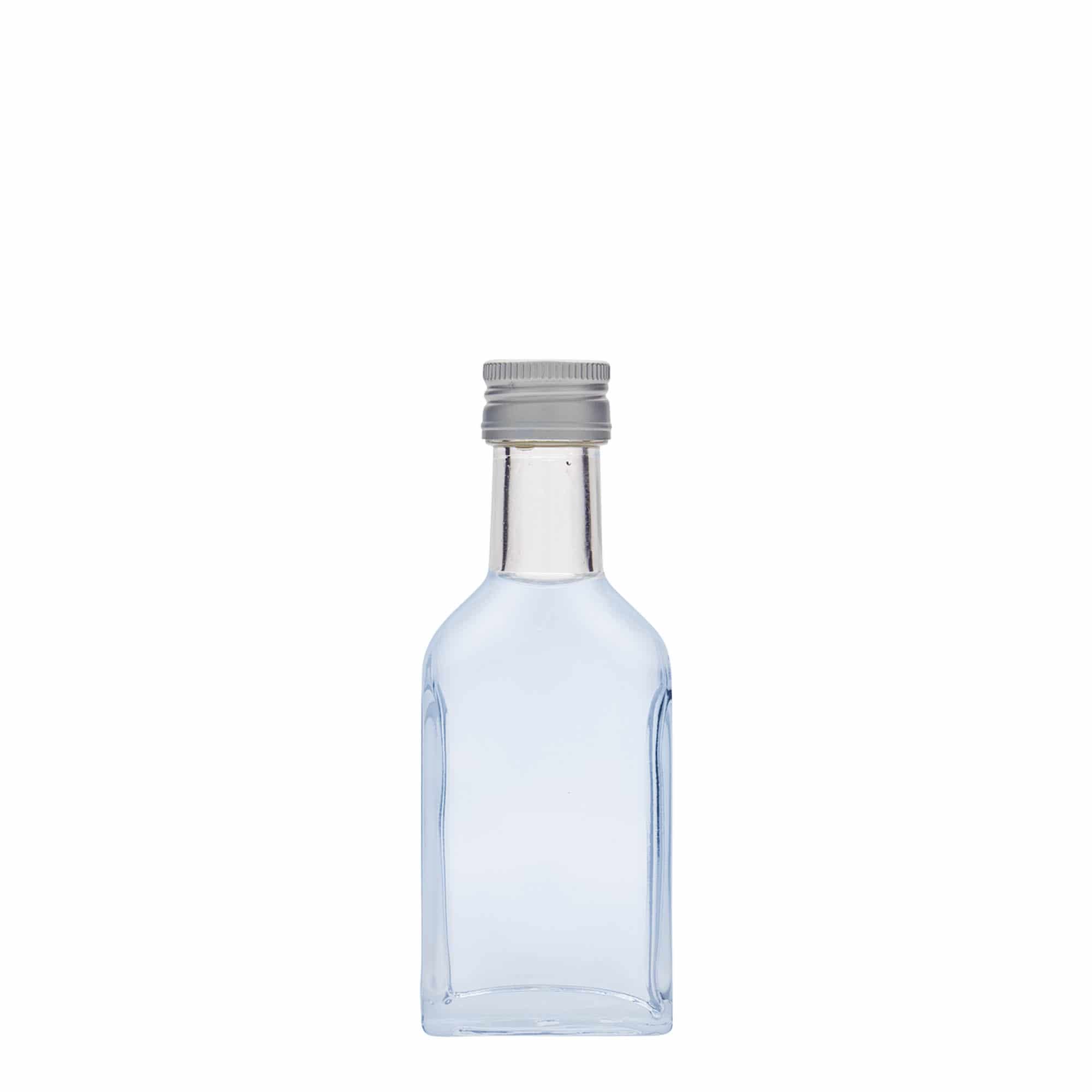 40 ml vrecková fľaša dlhé hrdlo, obdĺžniková, sklená, hrdlo: PP 22