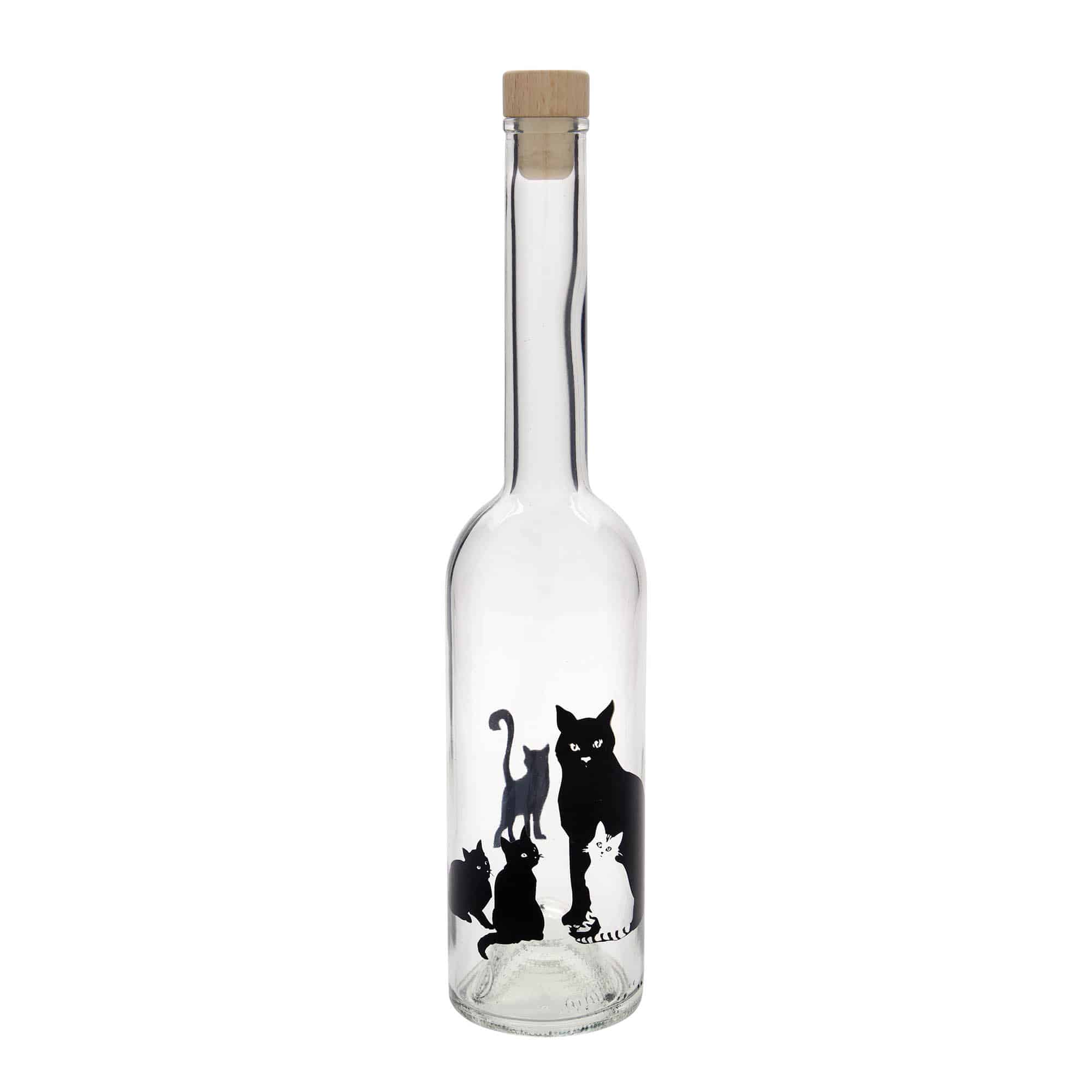 500 ml sklená fľaša „Opera“, motív: mačky, hrdlo: korok