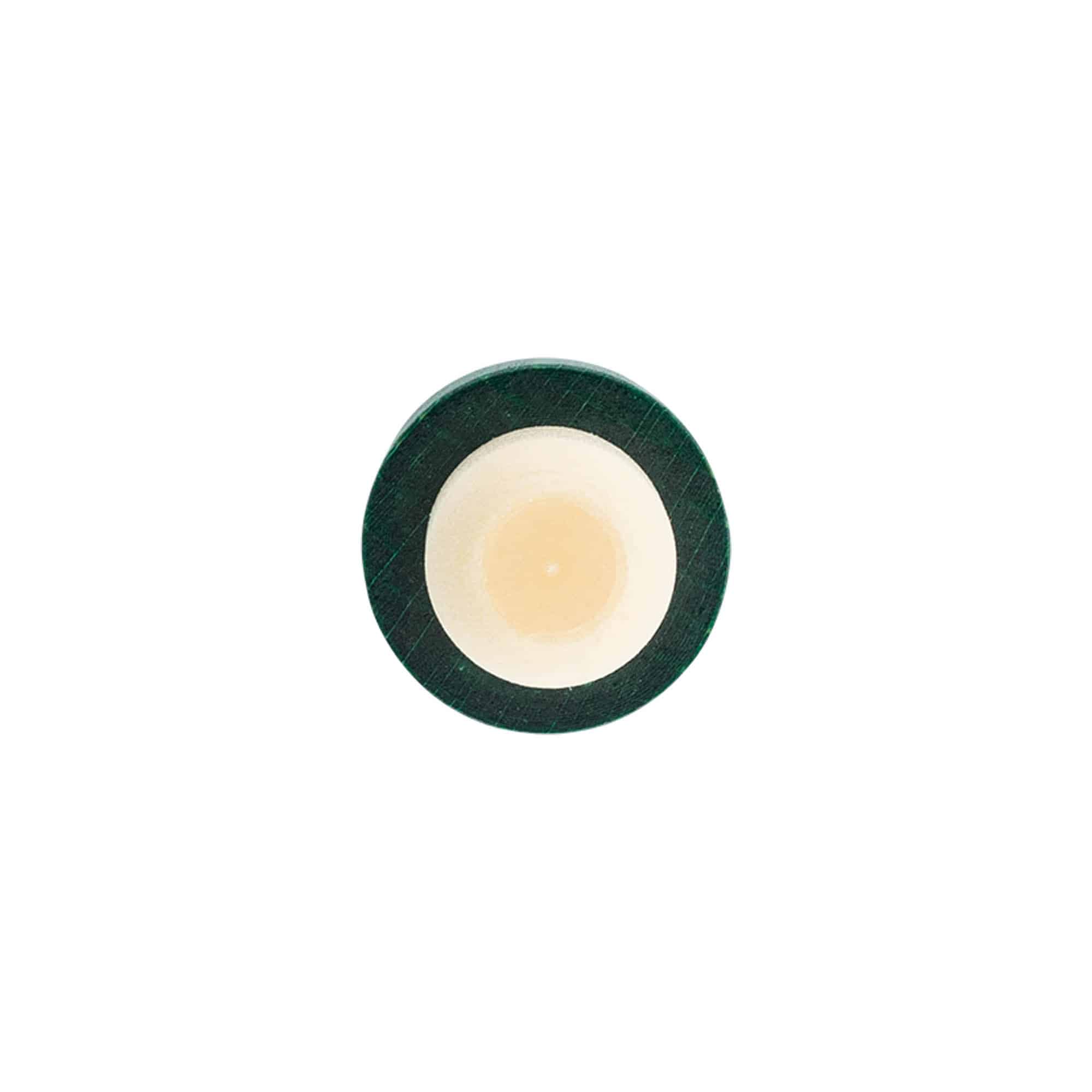Zátky s hmatníkom 19 mm, drevo/plast, zelená farba, pre hrdlo: korok