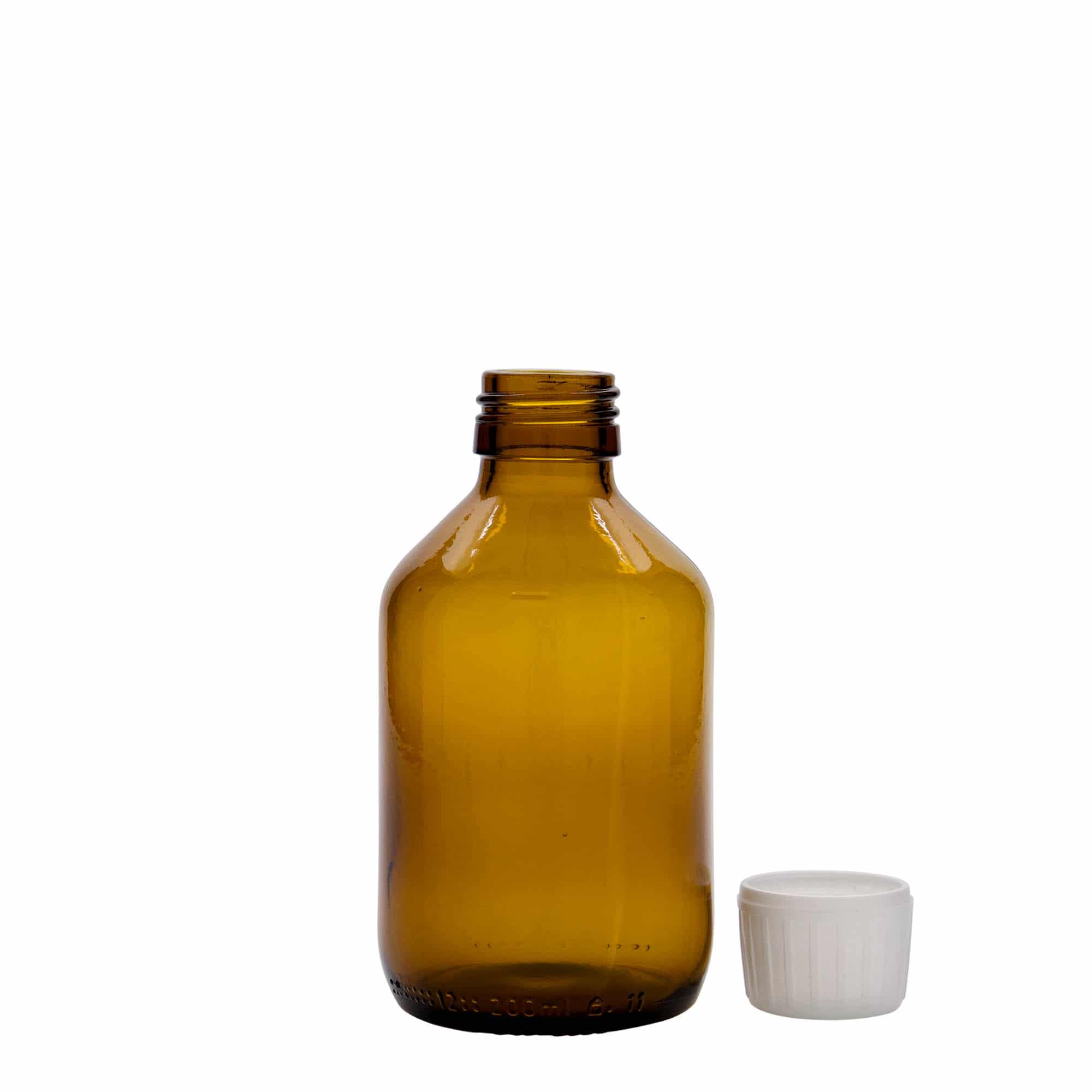 200 ml liekovka, hnedá farba, sklená, hrdlo: PP 28