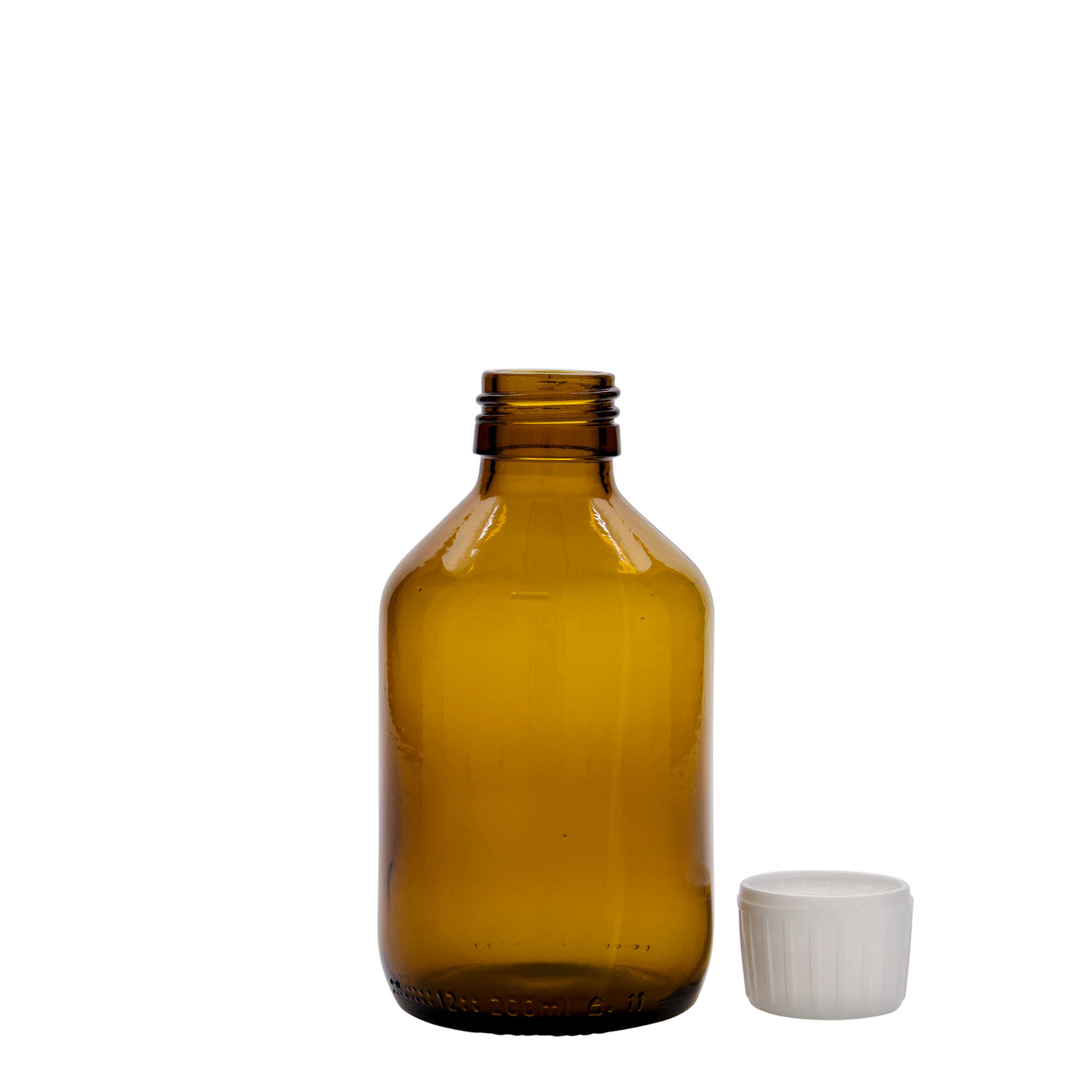 200 ml lekárska fľaša, hnedá, sklo, hrdlo: PP 28