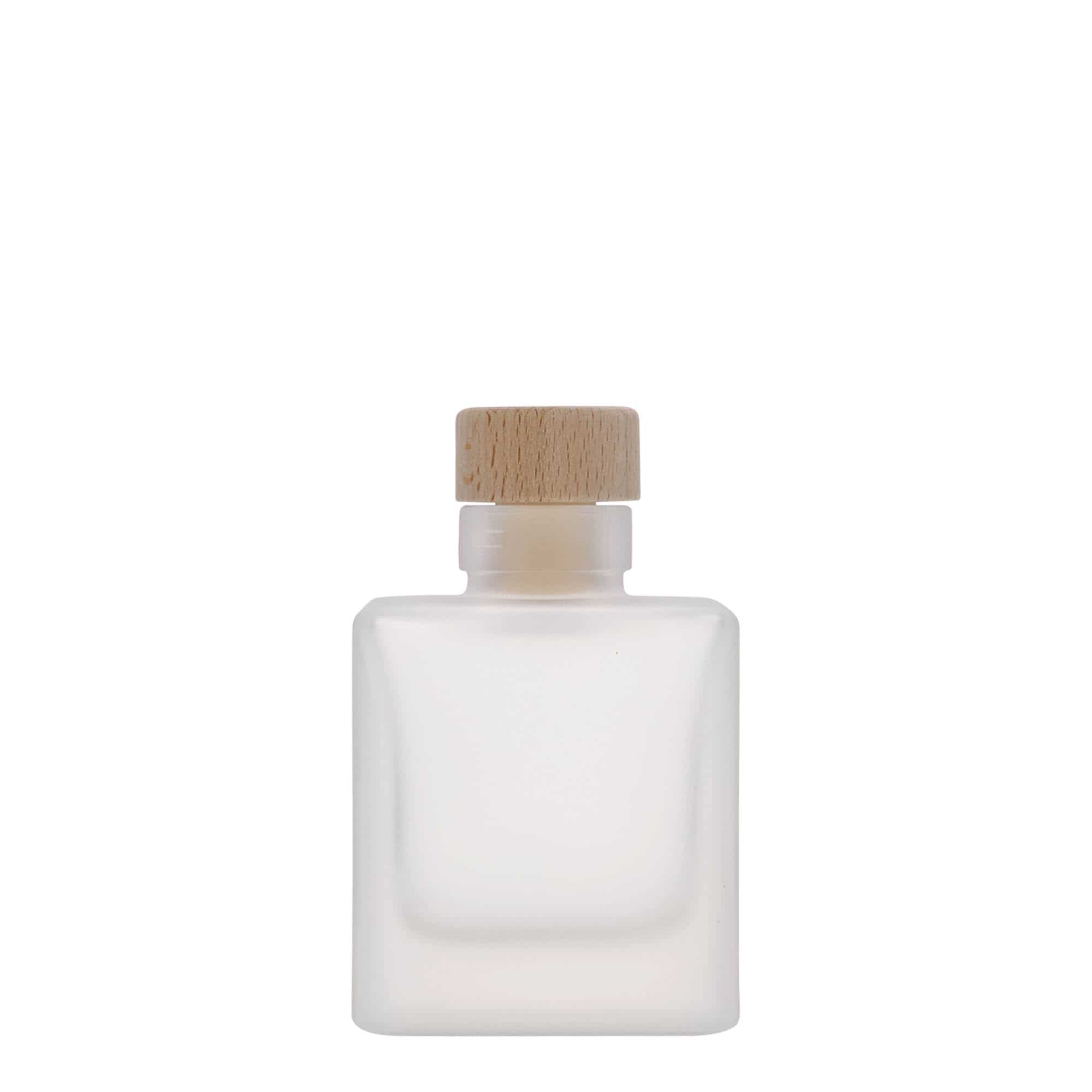 100 ml sklená fľaša „Cube“, štvorcová, ľadová, hrdlo: korok