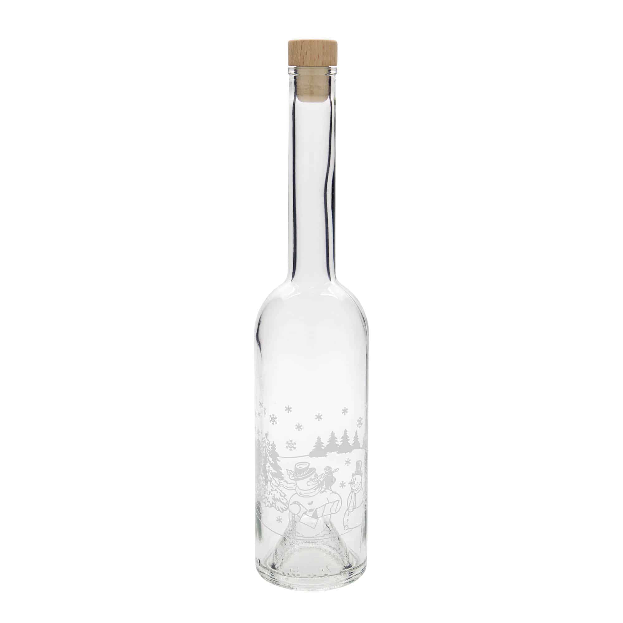 500 ml sklená fľaša „Opera“, motív: fľaša snehuliak, hrdlo: korok