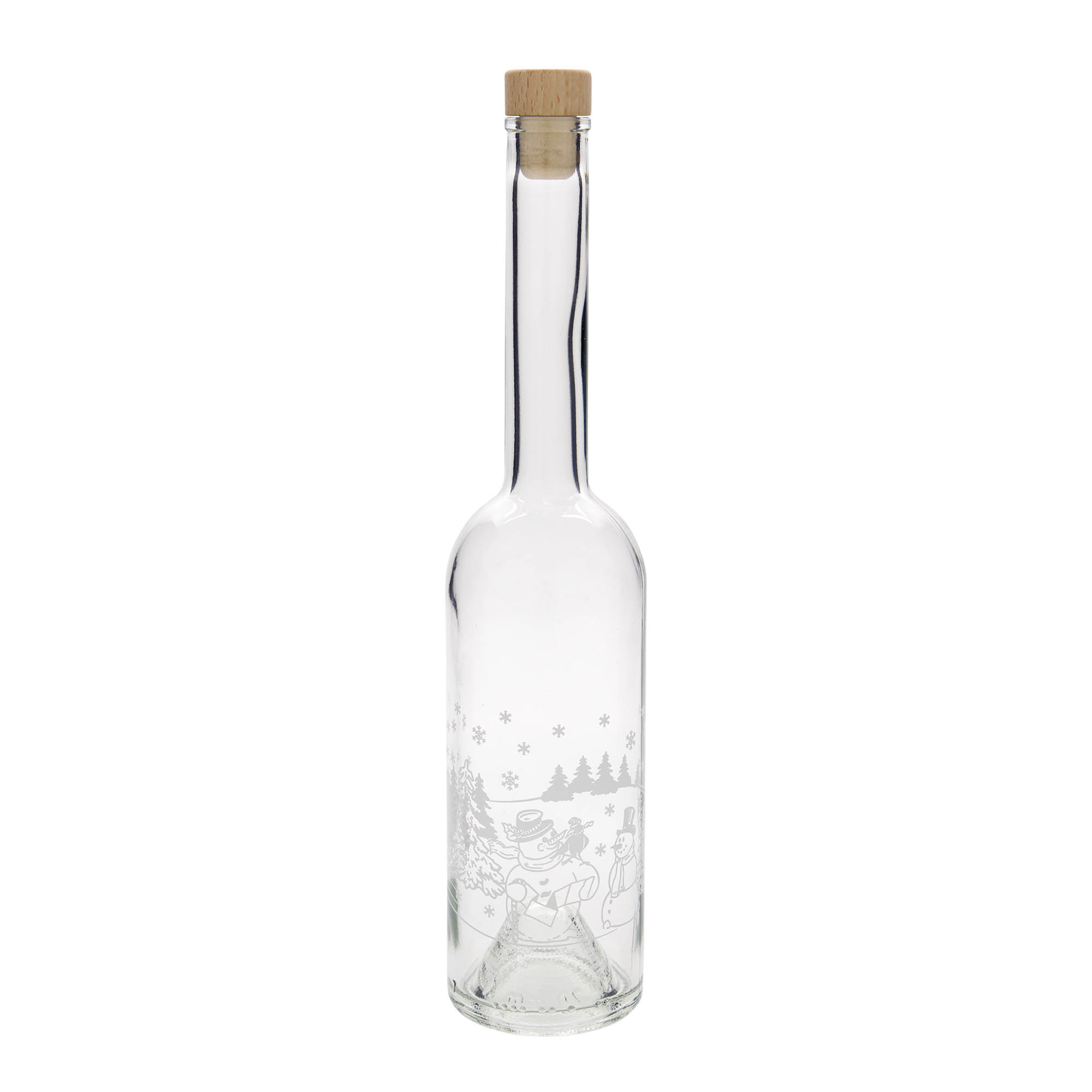 500 ml sklenená fľaša 'Opera', motív: fľaša snehuliaka, hrdlo: korok