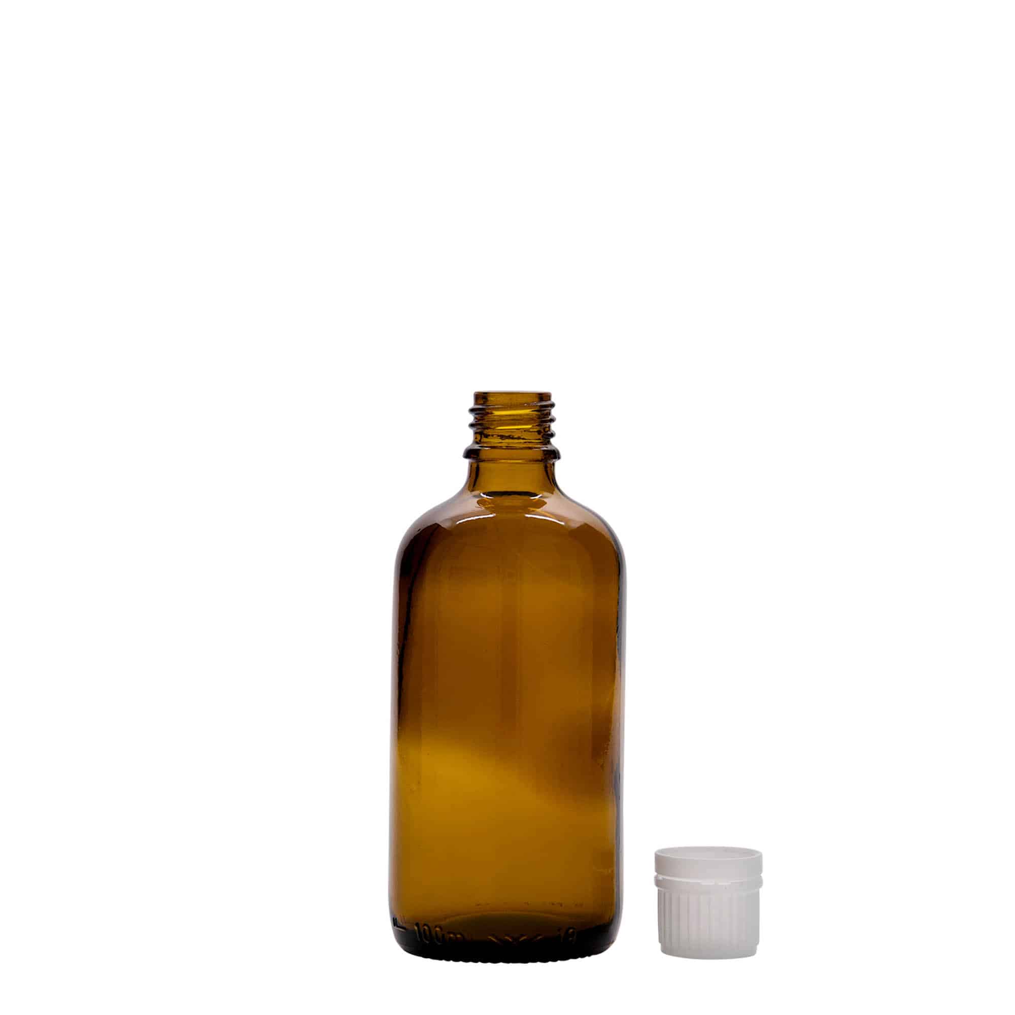 100 ml liekovka, sklená, hnedá farba, hrdlo: DIN 18