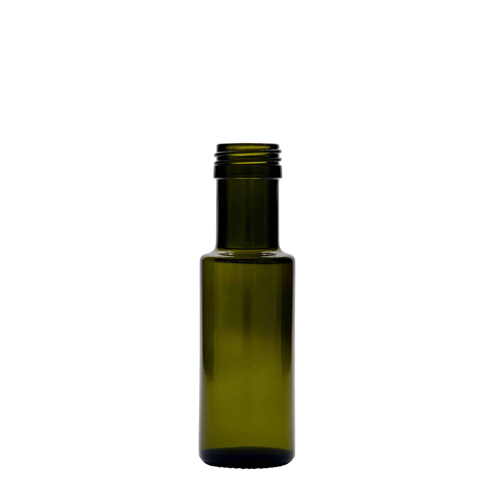 100 ml sklená fľaša „Dorica“, antická zelená farba, hrdlo: PP 31,5
