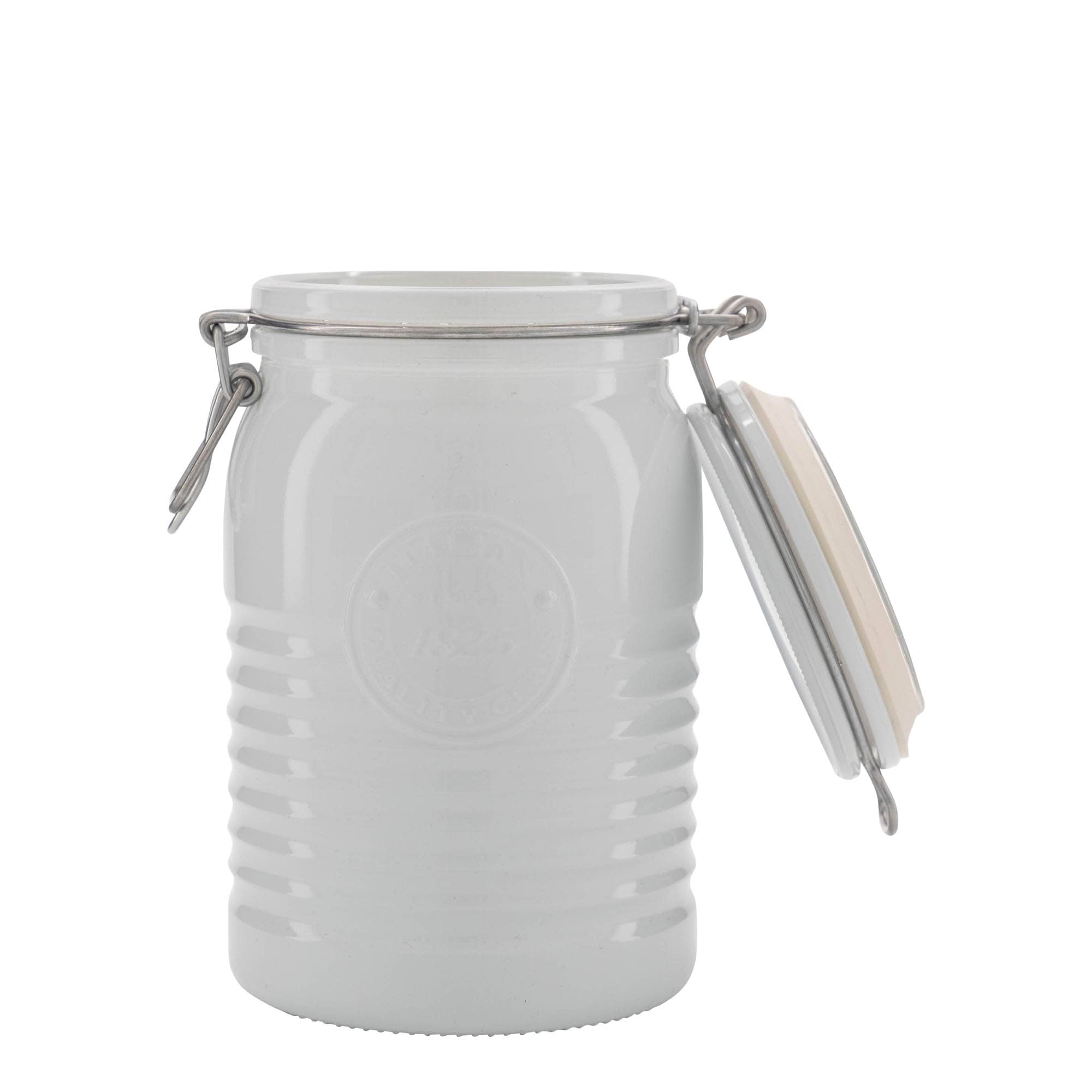 1 000 ml pohár so strmeňovým uzáverom „Officina 1825“, biela farba, hrdlo: strmeňový uzáver