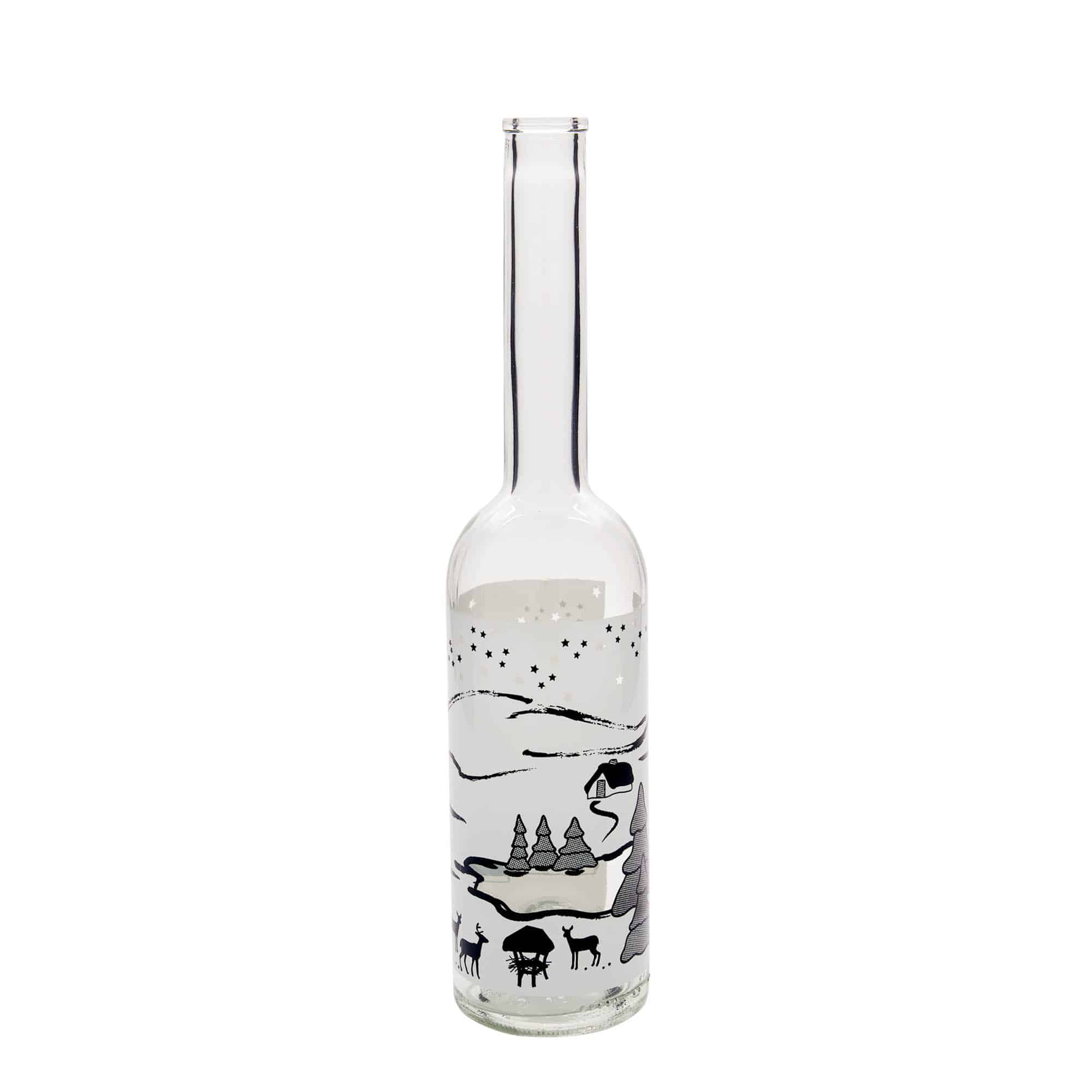 500 ml sklená fľaša „Opera“, motív: zimný sen Bianco, hrdlo: korok 500 ml sklená fľaša „Opera“, motív: zimný sen Bianco, hrdlo: korok