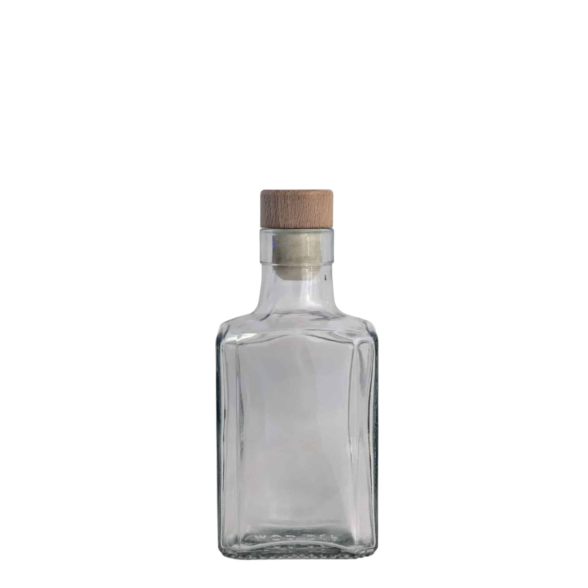 250 ml sklenená fľaša „Decanter Quadro s horným lemom“, štvorcová, hrdlo: korok