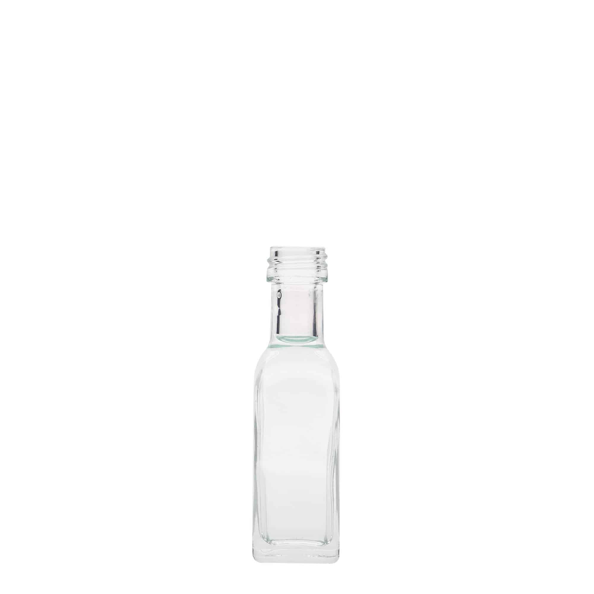 20 ml sklenená fľaša 'Marasca', štvorcová, hrdlo: PP 18 20 ml sklenená fľaša 'Marasca', štvorcová, hrdlo: PP 18