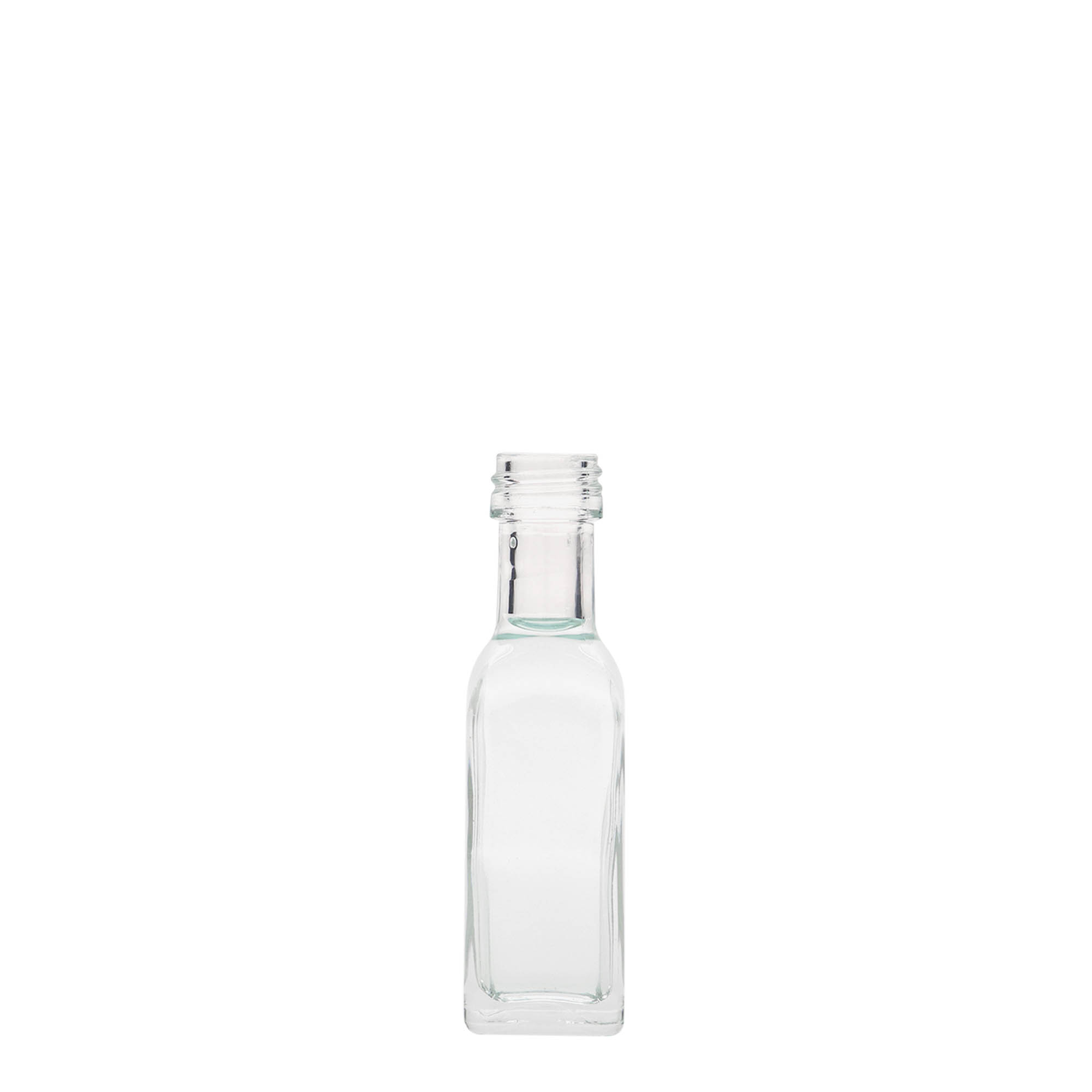 20 ml sklenená fľaša 'Marasca', štvorcová, hrdlo: PP 18 20 ml sklenená fľaša 'Marasca', štvorcová, hrdlo: PP 18