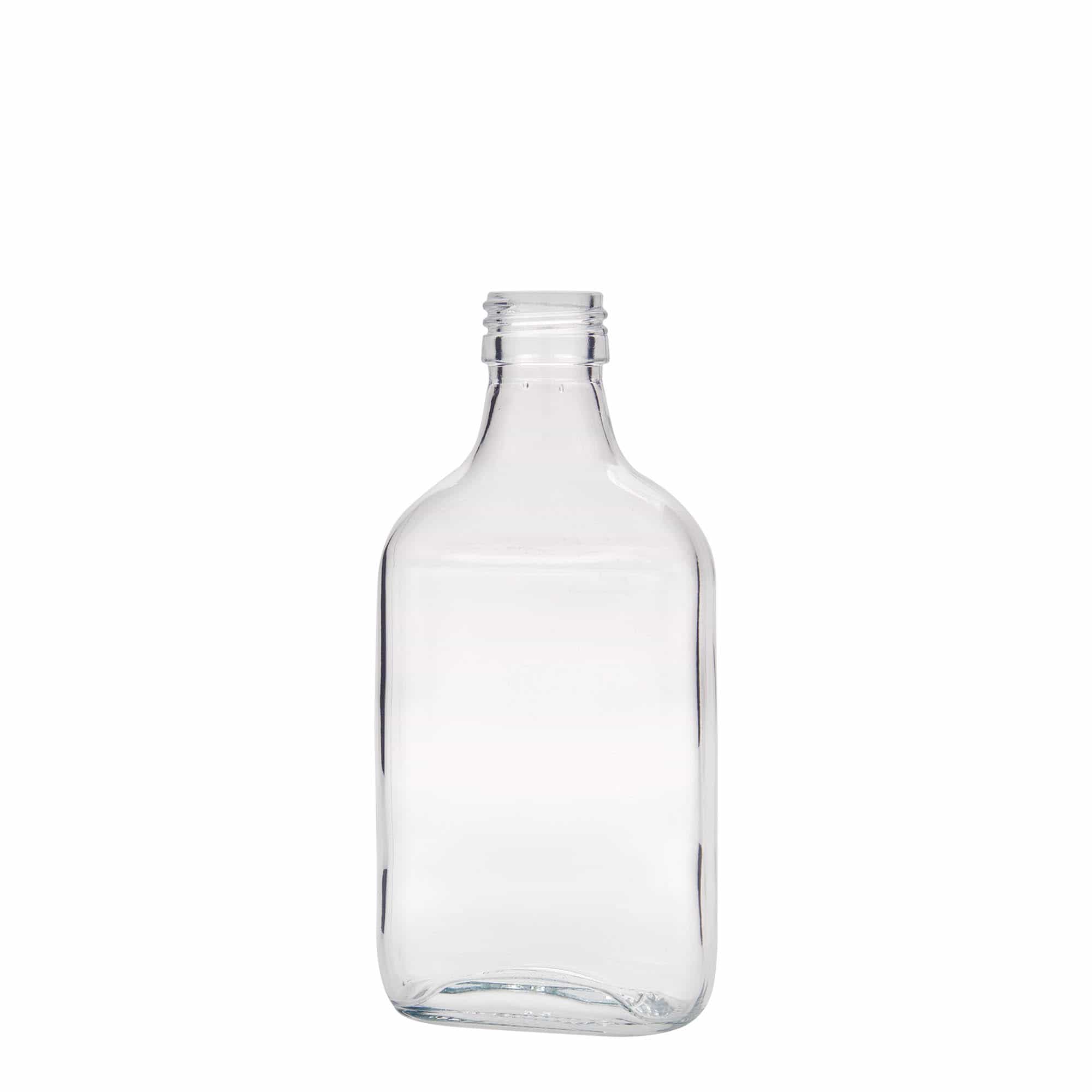 200 ml vrecková fľaša, obdĺžniková, sklená, hrdlo: PP 28