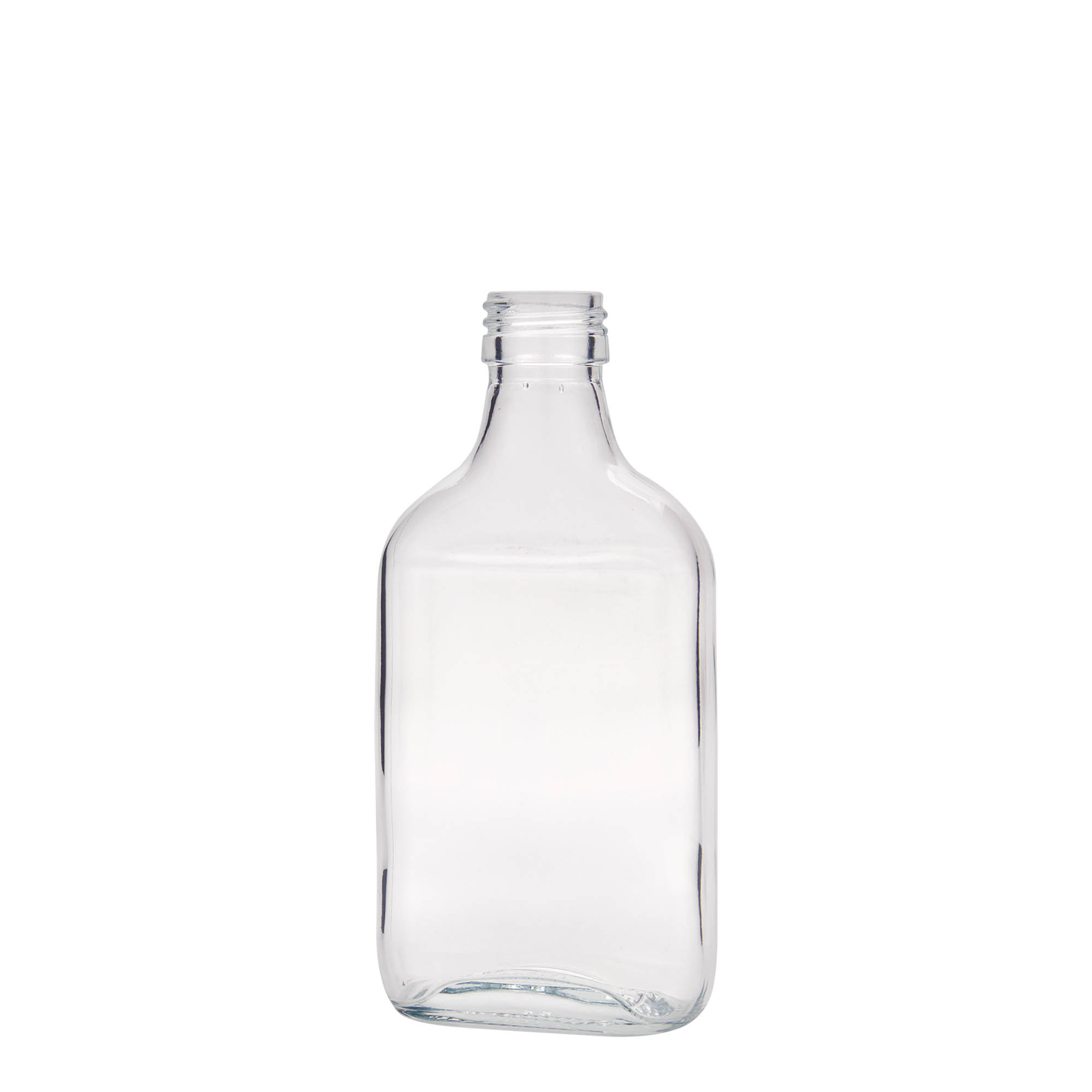 200 ml vrecková fľaša, obdĺžniková, sklo, hrdlo: PP 28