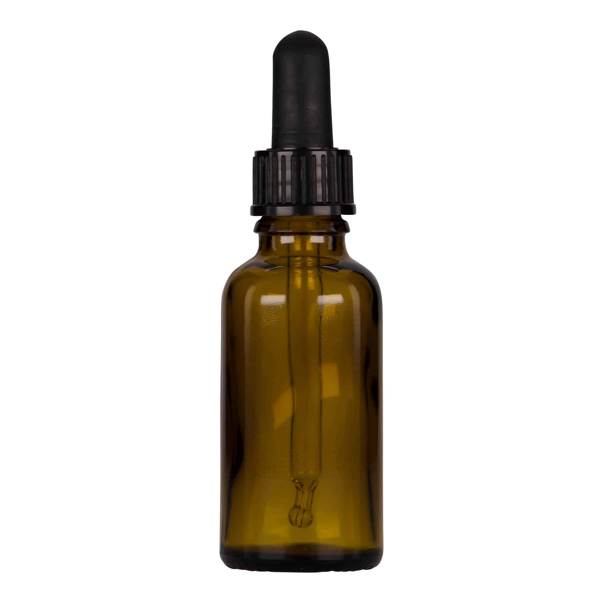 30 ml liekovka s pipetou, sklená, hnedo-čierna farba, hrdlo: DIN 18 30 ml liekovka s pipetou, sklená, hnedo-čierna farba, hrdlo: DIN 18