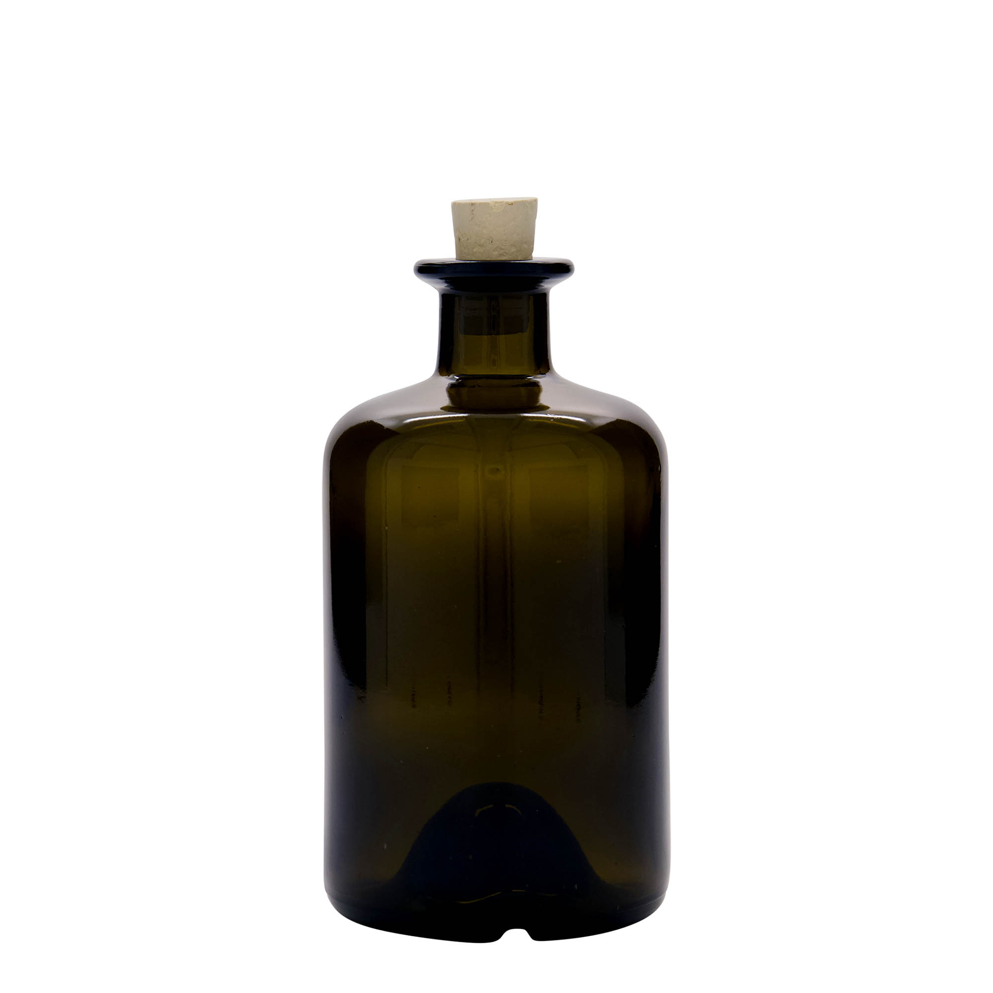 500 ml lekárnická sklenená fľaša, antikzelená, hrdlo: korok